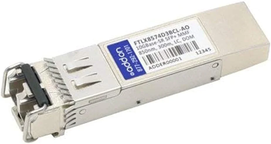 فرستنده و گیرنده AddOn سازگار با Finisar FTLX8574D3BCL، مطابق با TAA، SFP+ 10GBase-SR (MMF، 850nm، 300m، LC، DOM)