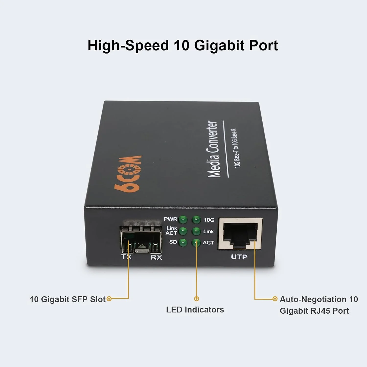 مبدل رسانه شبکه اترنت 10G، غیر مدیریتی 1x 100M/1G/2.5G/5G/10GBase-T RJ45 به 1x 10GBase-X SFP+ Slot، مبدل اترنت فیبر 10 گیگابیتی به مس UTP، AC 100V~240V یا DC 5~12V اختیاری