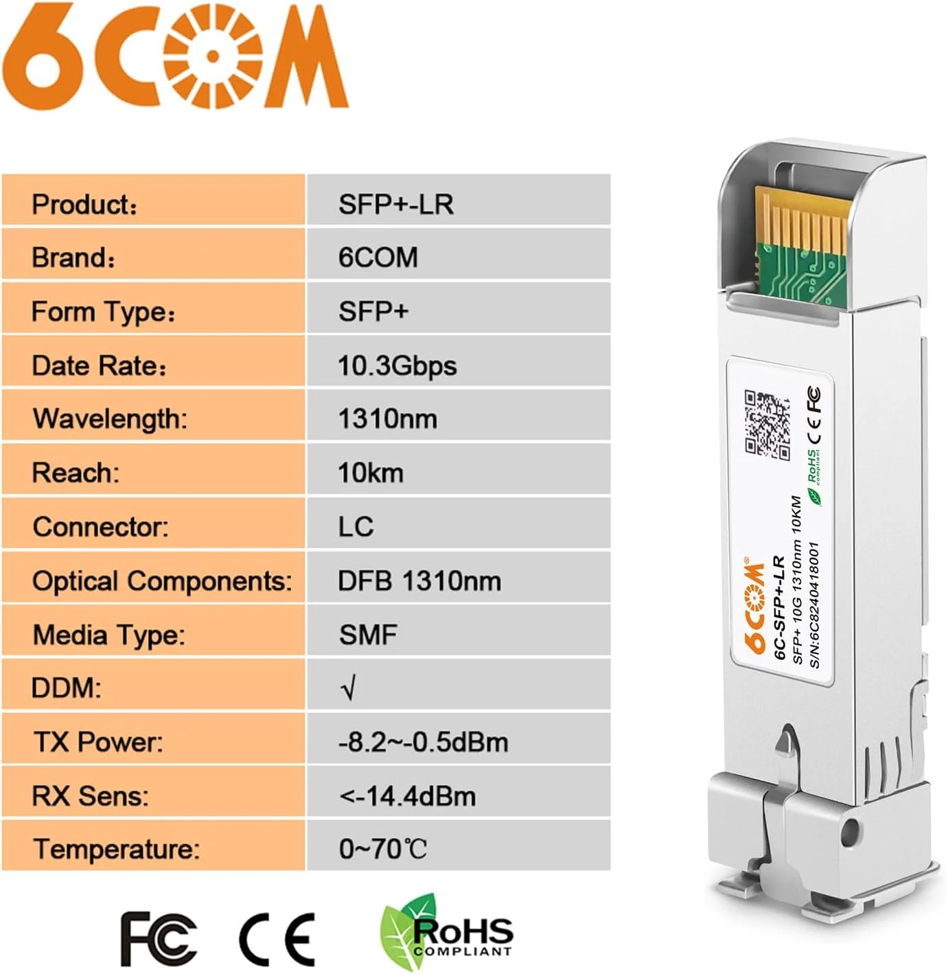 ماژول فرستنده-گیرنده 6COM 10Pack 10GBase-LR SFP+، ماژول سینگل مود 10G LC برای سیسکو SFP-10G-LR، Meraki MA-SFP-10GB-LR، Ubiquiti UF-SM-10G، Mikrotik، D-Link، Supermicro، Netgear DDM، 1310nm، 10km ماژول فرستنده-گیرنده 6COM 10Pack 10GBase-LR SFP+، ماژول سینگل مود 10G LC برای سیسکو SFP-10G-LR، Meraki MA-SFP-10GB-LR، Ubiquiti UF-SM-10G، Mikrotik، D-Link، Supermicro، Netgear DDM، 1310nm، 10km