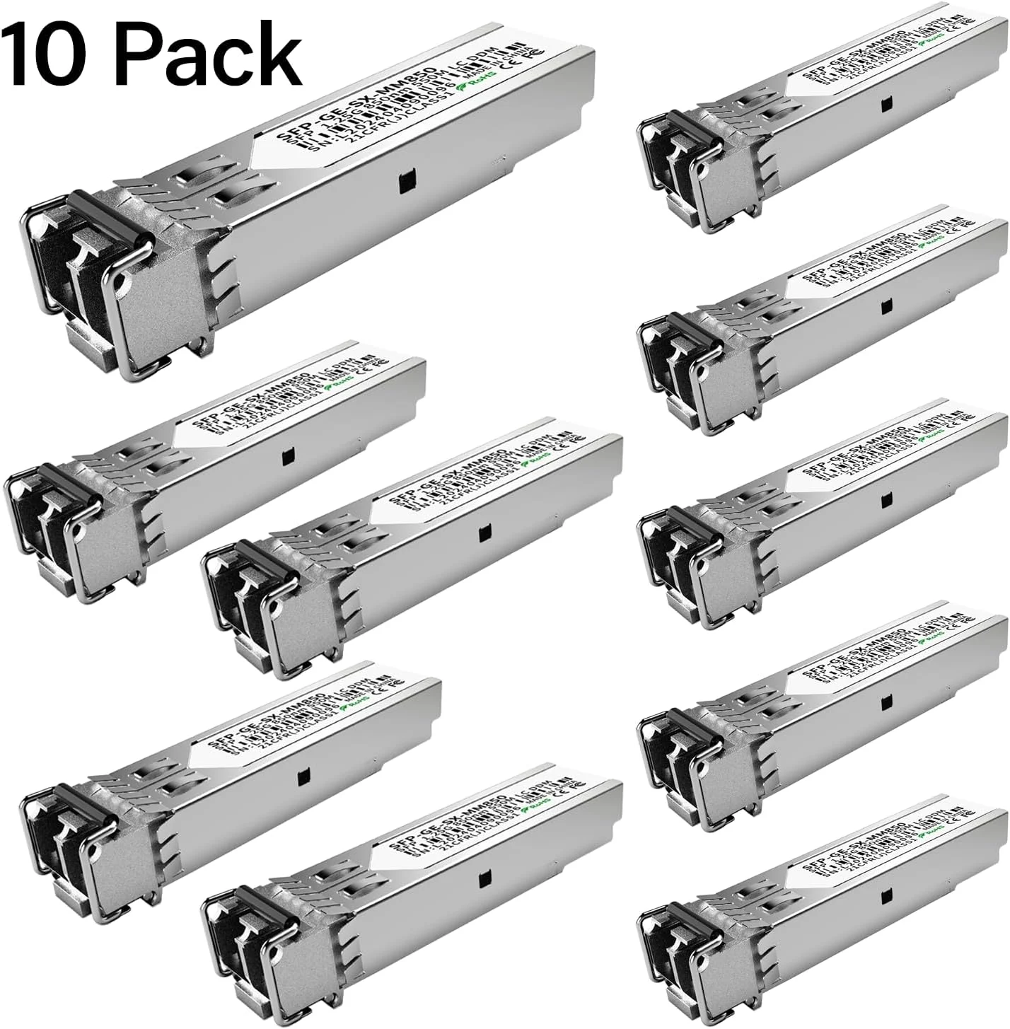 پک 10 عددی ماژول 1.25G SFP 1000Base-SX فرستنده و گیرنده LC چند حالته، 850 نانومتر MMF، برد 550 متر - سازگار با سیسکو، مراکی، یوبیکویتی، میکروتیک، تی پی-لینک، نت گیر، آروبا و غیره