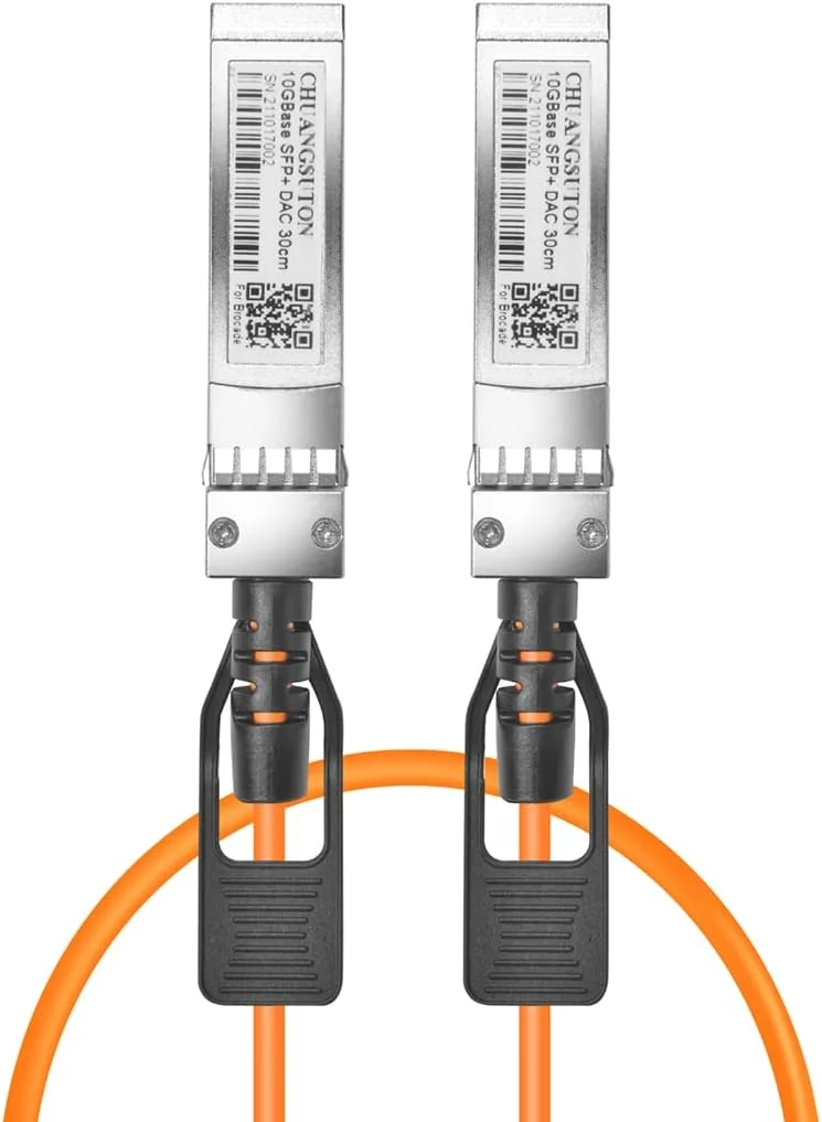 کابل Twinax دوقلو CHUANGSUTON 10G SFP+ DAC، کابل مسی اتصال مستقیم غیرفعال 10GBASE-CU سازگار با اینتل، 0.5 متر، رنگ نارنجی