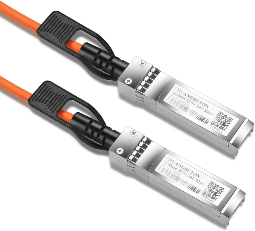 کابل Twinax دوقلو CHUANGSUTON 10G SFP+ DAC، کابل مسی اتصال مستقیم غیرفعال 10GBASE-CU سازگار با اینتل، 0.5 متر، رنگ نارنجی