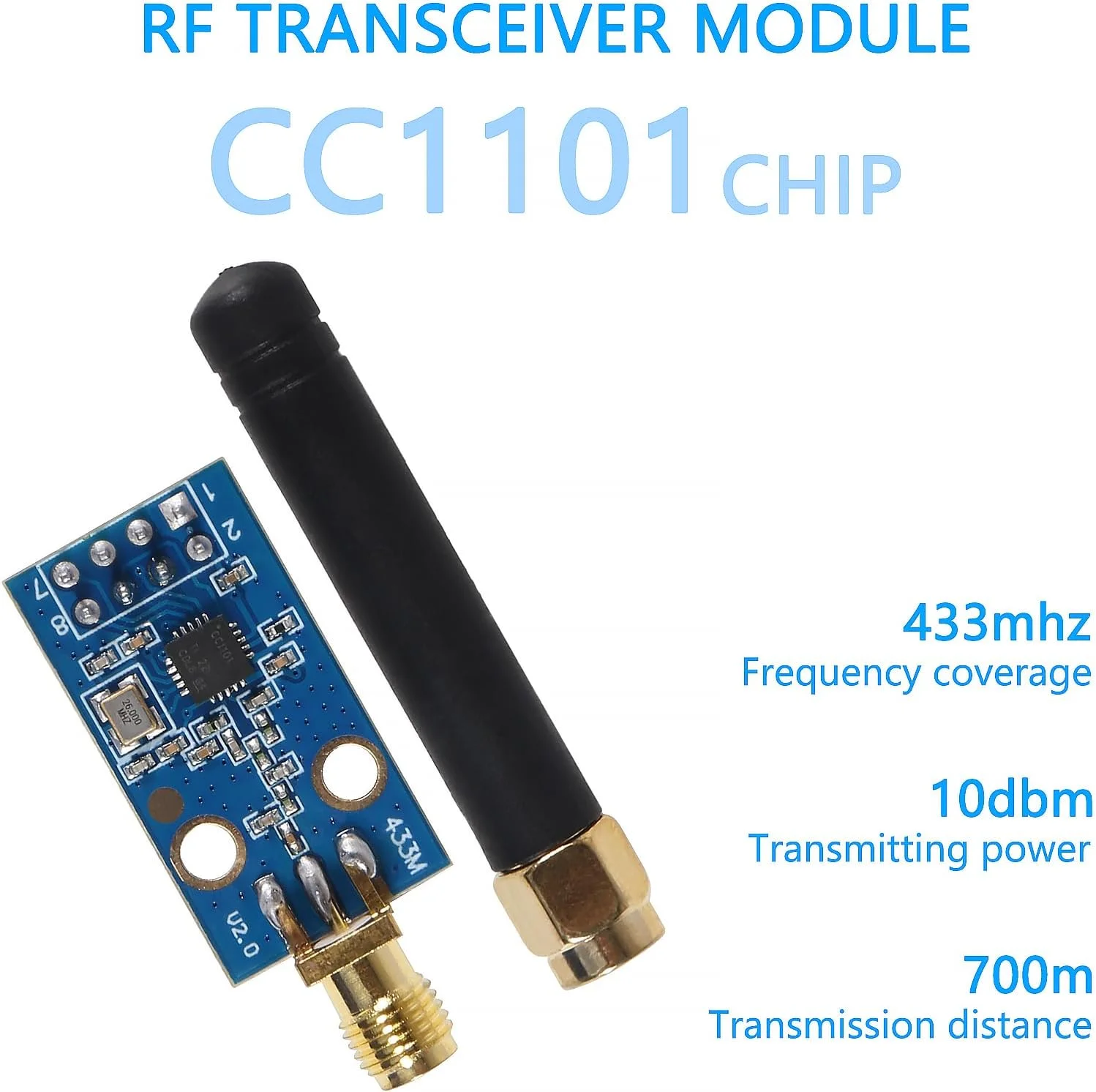 ماژول بی‌سیم CC1101 با آنتن SMA، ماژول فرستنده و گیرنده بی‌سیم 315/433/868/915 مگاهرتز