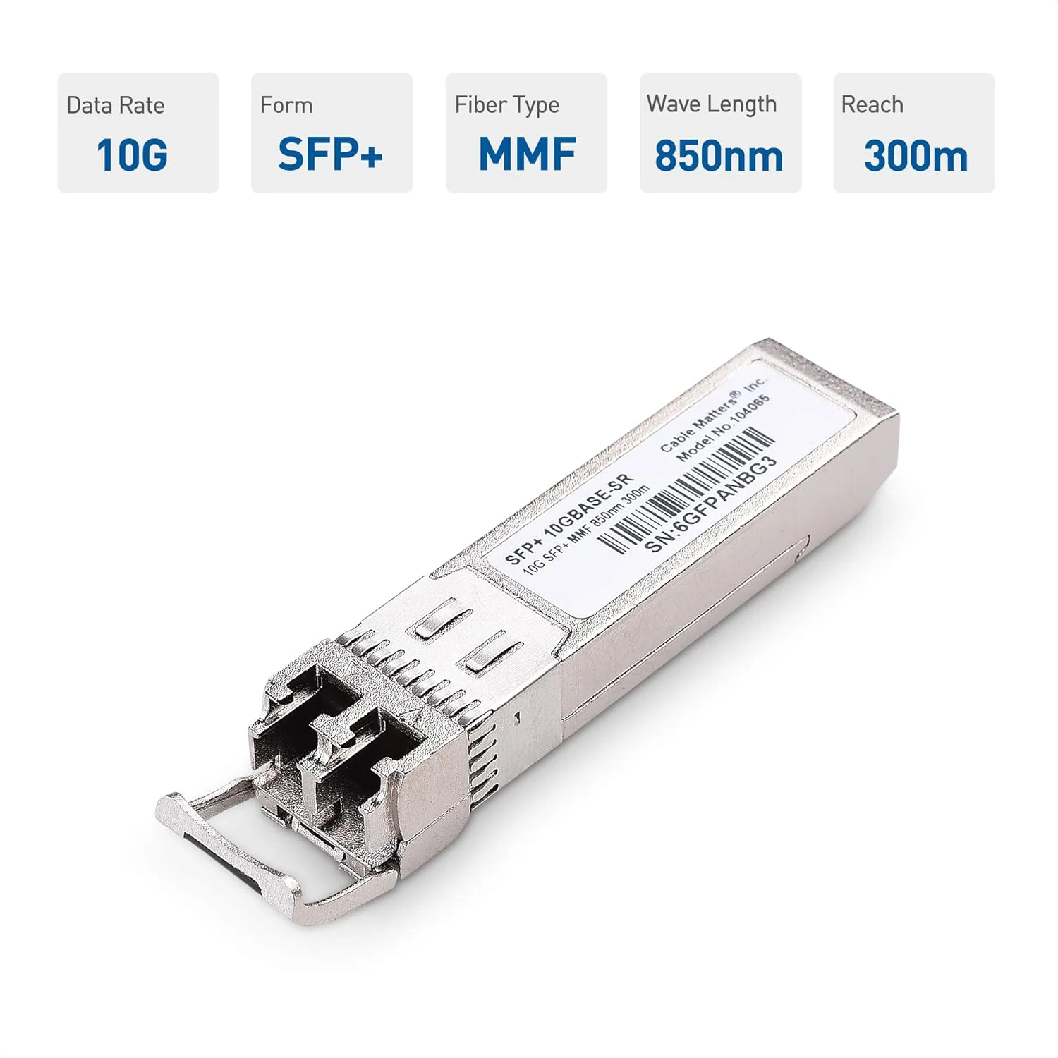 ماژول فیبر نوری 10GBASE-SR SFP+ به LC مالتی مود 10G Cable Matters بسته 2 عددی، سازگار با تجهیزات سیسکو، یوبیکیوتی، تی پی-لینک، هواوی، میکروتیک، نت گیر و سوپرمیکرو