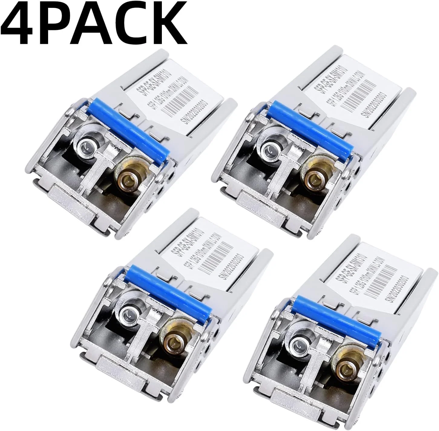 ماژول 4 عددی 1.25G SFP LC 1000Base-LX (SMF، 1310nm، 20km، DDM) فرستنده و گیرنده تک حالته برای سیسکو GLC-LH-SMD، یوبیکیوتی UniFi، Meraki MA-SFP-1GB-LX10، Fortinet، Mikrotik، TP-Link، Netgear، TL-SM311LS، D-Link، Intel