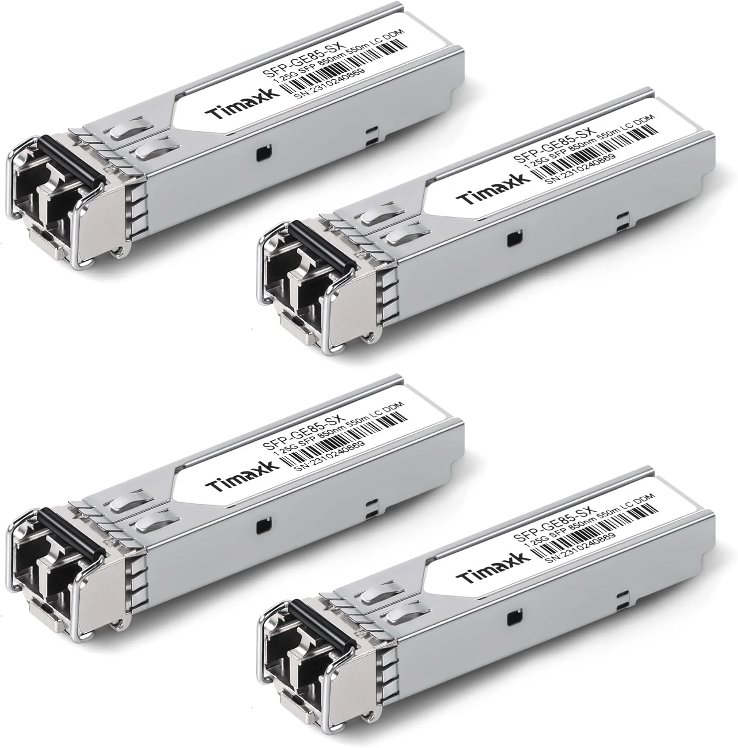 فرستنده و گیرنده فیبر نوری ماژولار 1.25G SFP 1000Base-SX، 850 نانومتر MMF، تا 550 متر، LC Multi Mode 1G برای سیسکو، مراکی، یوبیکیوتی UniFi، میکروتیک، اینتل، نت گیر، دی-لینک، Qnap، لینکسیس و غیره، بسته 4 عددی