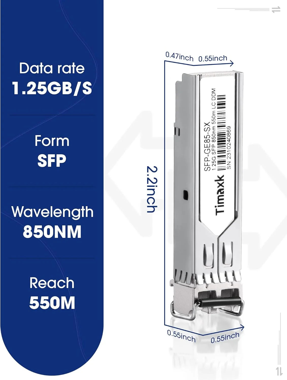 فرستنده و گیرنده فیبر نوری ماژولار 1.25G SFP 1000Base-SX، 850 نانومتر MMF، تا 550 متر، LC Multi Mode 1G برای سیسکو، مراکی، یوبیکیوتی UniFi، میکروتیک، اینتل، نت گیر، دی-لینک، Qnap، لینکسیس و غیره، بسته 4 عددی