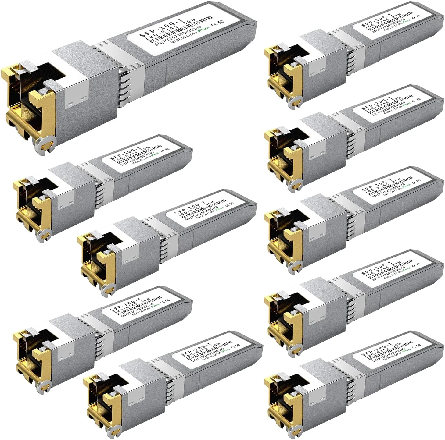 ماژول فرستنده و گیرنده مسی 10GBASE-T SFP+ RJ45، چند نرخی 1.25G/2.5G/5G/10G تا 30 متر - سازگار با TP-Link، Cisco SFP-10G-T-S، Ubiquiti UF-RJ45-10G، Netgear، Broadcom، Mikrotik و غیره (10 عدد)