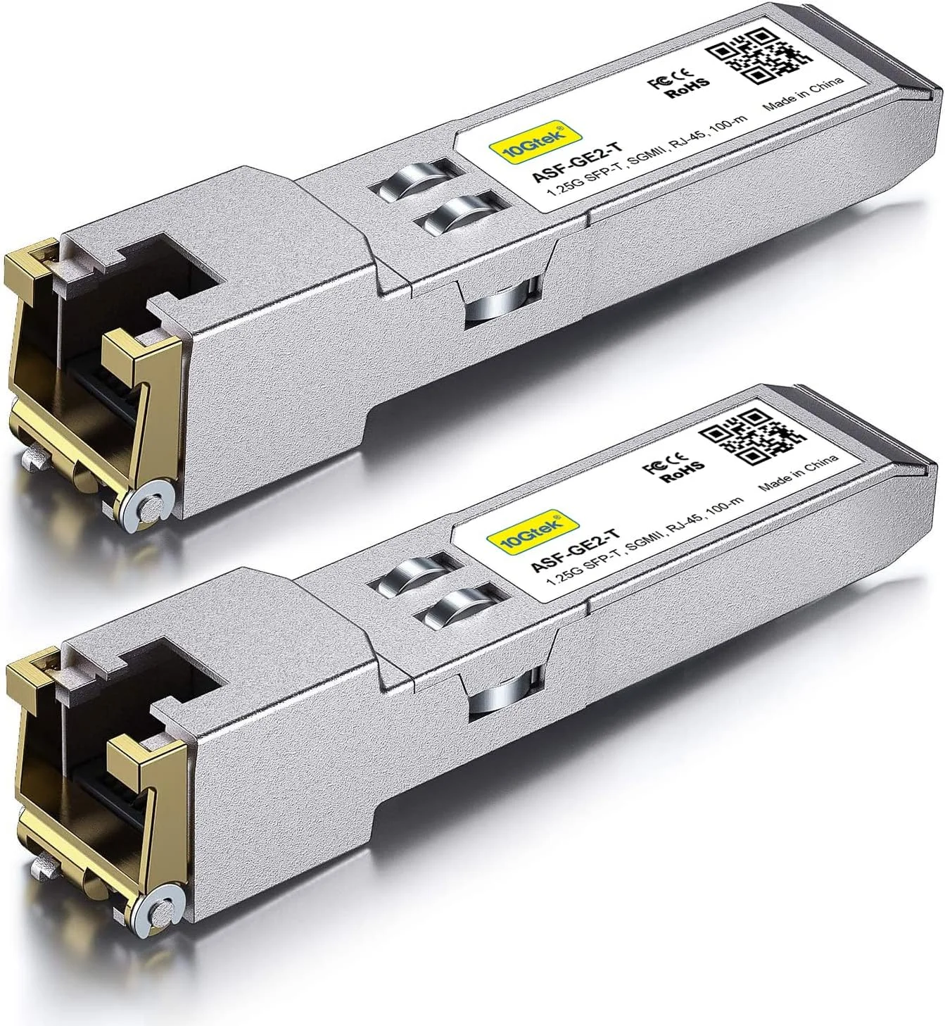 فرستنده و گیرنده مسی 10/100/1000Base-T SFP، فرستنده و گیرنده Mini-GBIC SFP به RJ45 با قابلیت مذاکره خودکار، بسته 2 عددی