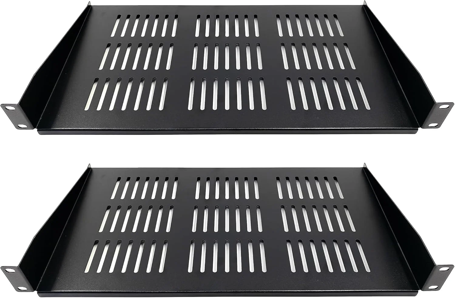 بسته 2 عددی قفسه طره ای منفذدار 1U، نصب رک 19 اینچی، فولاد بادوام برای تجهیزات شبکه، عمق 10 اینچ (25 سانتی متر)، مشکی