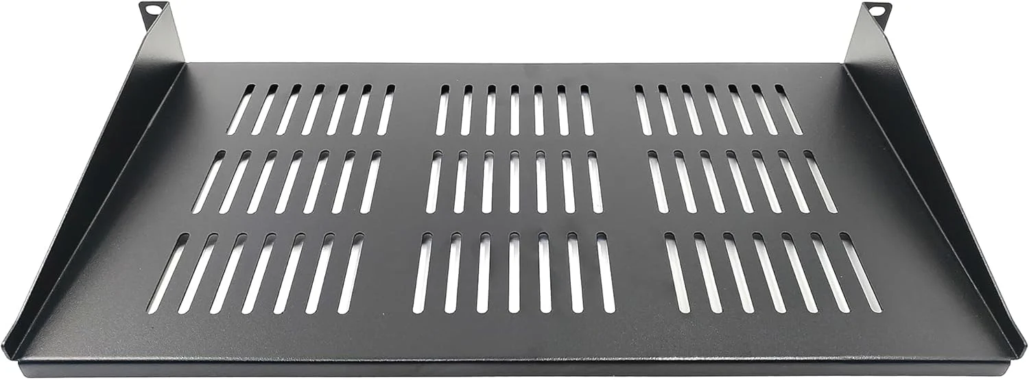 بسته 2 عددی قفسه طره ای منفذدار 1U، نصب رک 19 اینچی، فولاد بادوام برای تجهیزات شبکه، عمق 10 اینچ (25 سانتی متر)، مشکی