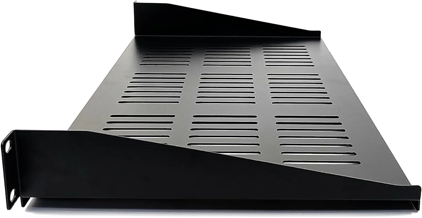 بسته 2 عددی قفسه طره ای منفذدار 1U، نصب رک 19 اینچی، فولاد بادوام برای تجهیزات شبکه، عمق 10 اینچ (25 سانتی متر)، مشکی