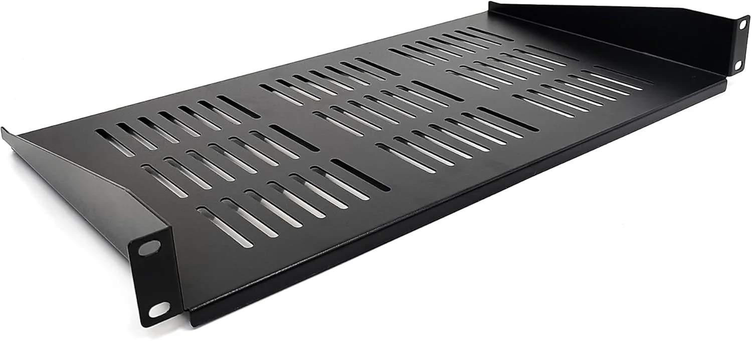 بسته 2 عددی قفسه طره ای منفذدار 1U، نصب رک 19 اینچی، فولاد بادوام برای تجهیزات شبکه، عمق 10 اینچ (25 سانتی متر)، مشکی