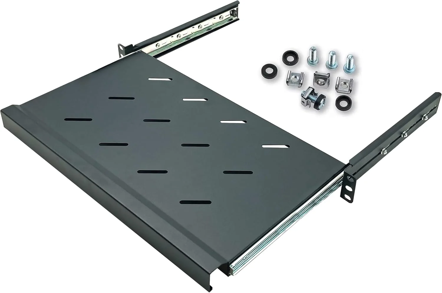 سینی کیبورد 1U الکتریکت - قفسه کشویی یونیورسال 19 اینچی برای رک سرور و تجهیزات شبکه به همراه لوازم نصب - عمق 10.8 اینچ