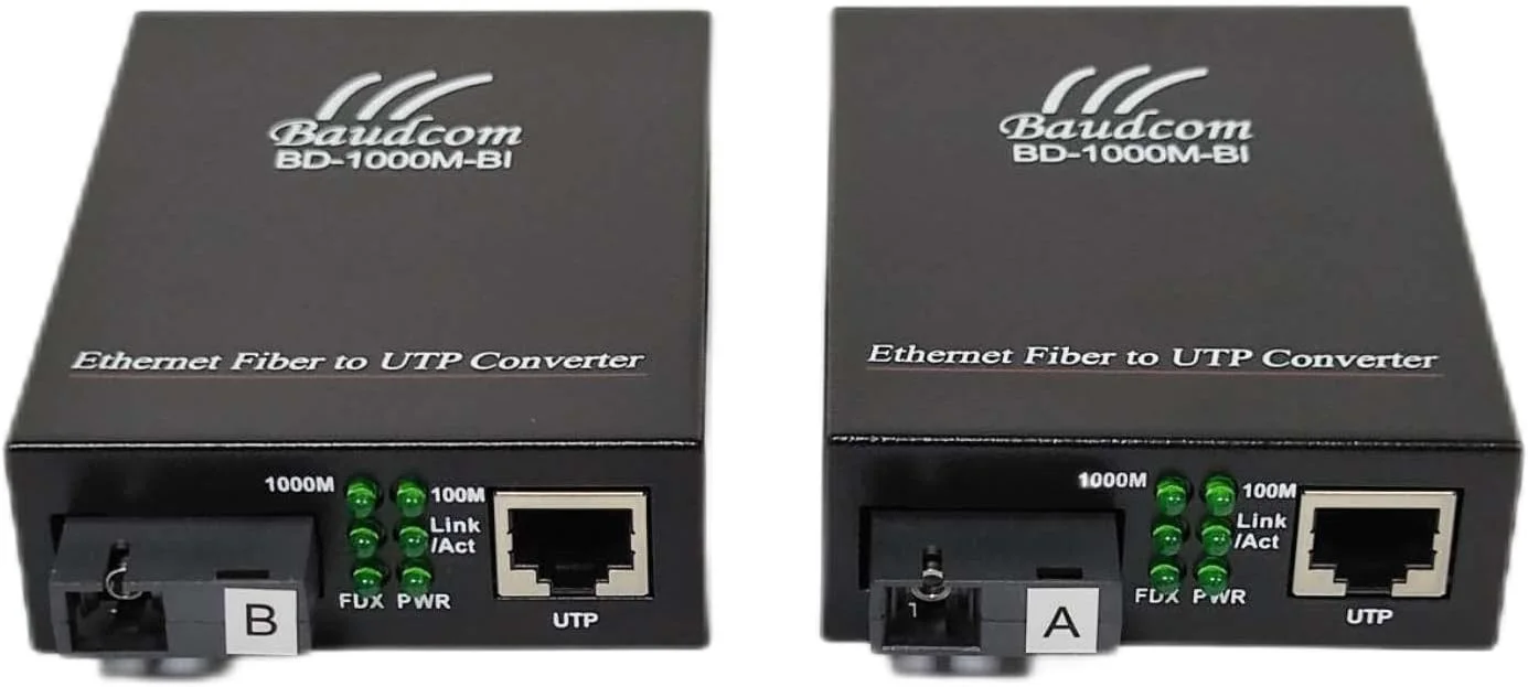 مبدل رسانه فیبر اترنت گیگابیتی 10/100/1000M، فرستنده و گیرنده تک SC، تک حالته 20KM، RJ45 به 1000Base-LX، BIDI 20KM