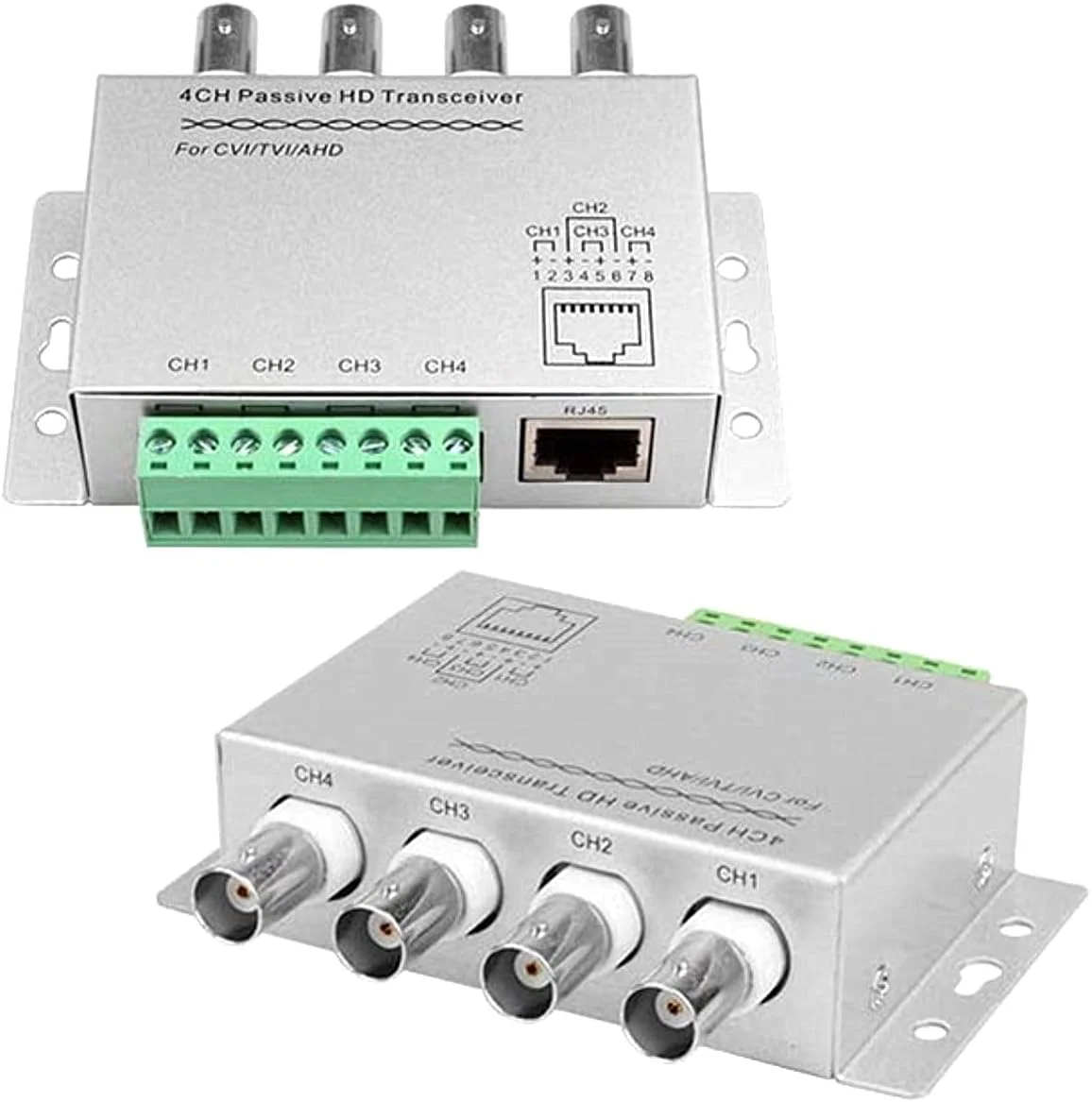 فرستنده و گیرنده غیرفعال 4 کاناله BeElion UTP برای دوربین مداربسته HDCVI/TVI/AHD با رزولوشن 720P/1080P، تبدیل BNC به Cat5/5E/6 RJ45 (T568B) برای سیستم دوربین مداربسته