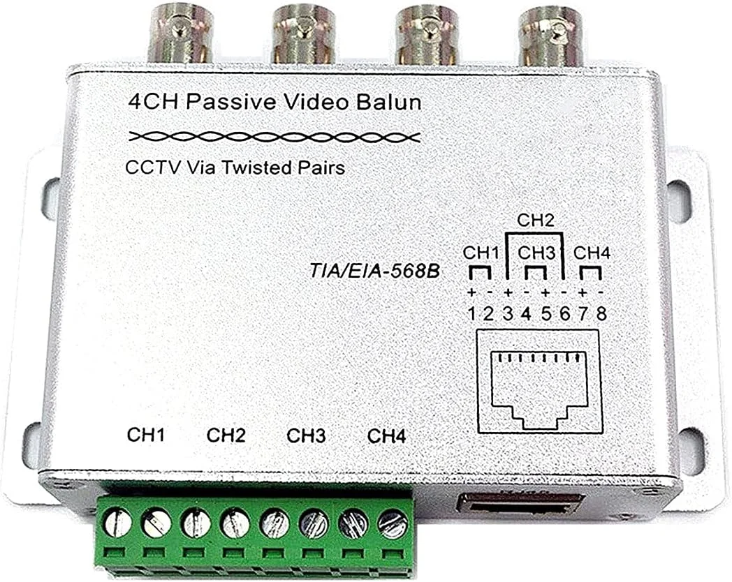 فرستنده و گیرنده غیرفعال ویدئو بالون 4 کاناله UTP، تبدیل کننده کابل BNC به Cat5/5E/6 RJ45(T568B) UTP برای سیستم دوربین مداربسته