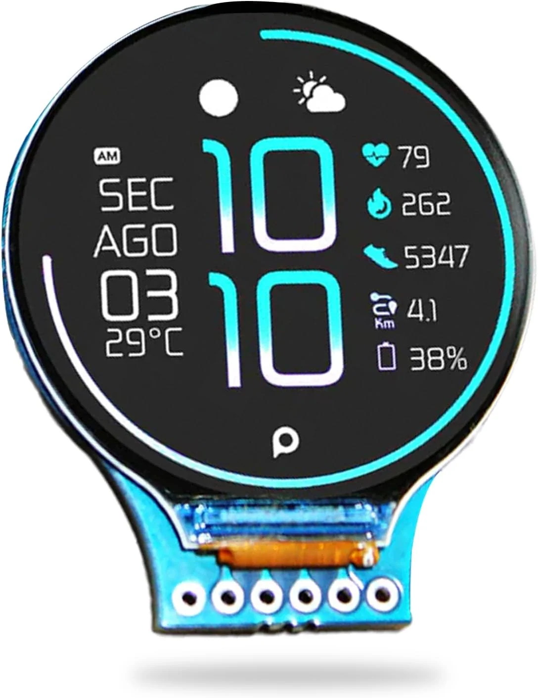 نمایشگر LCD گرد sb components RoundyFi - نمایشگر فشرده 1.28 اینچی گرد مبتنی بر ماژول فرستنده و گیرنده WiFi ESP-12E ESP8266 با رزولوشن 240×240 و درایور GC9A01 و رابط SPI