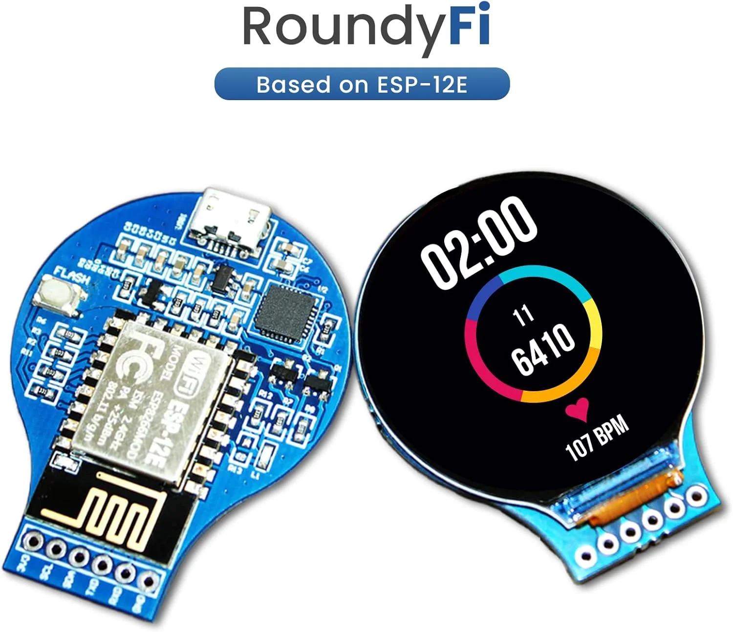 نمایشگر LCD گرد sb components RoundyFi - نمایشگر فشرده 1.28 اینچی گرد مبتنی بر ماژول فرستنده و گیرنده WiFi ESP-12E ESP8266 با رزولوشن 240×240 و درایور GC9A01 و رابط SPI