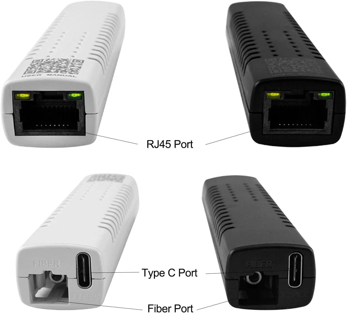 A Pair Mini Media Converter, Fiber Ethernet Coverter, Gigabit Media Converter 10/100/1000Base-Tx to 1000Base-FX TX1310nm/TX1550nm Single Mode 3Km, Type-C, with Power Supply