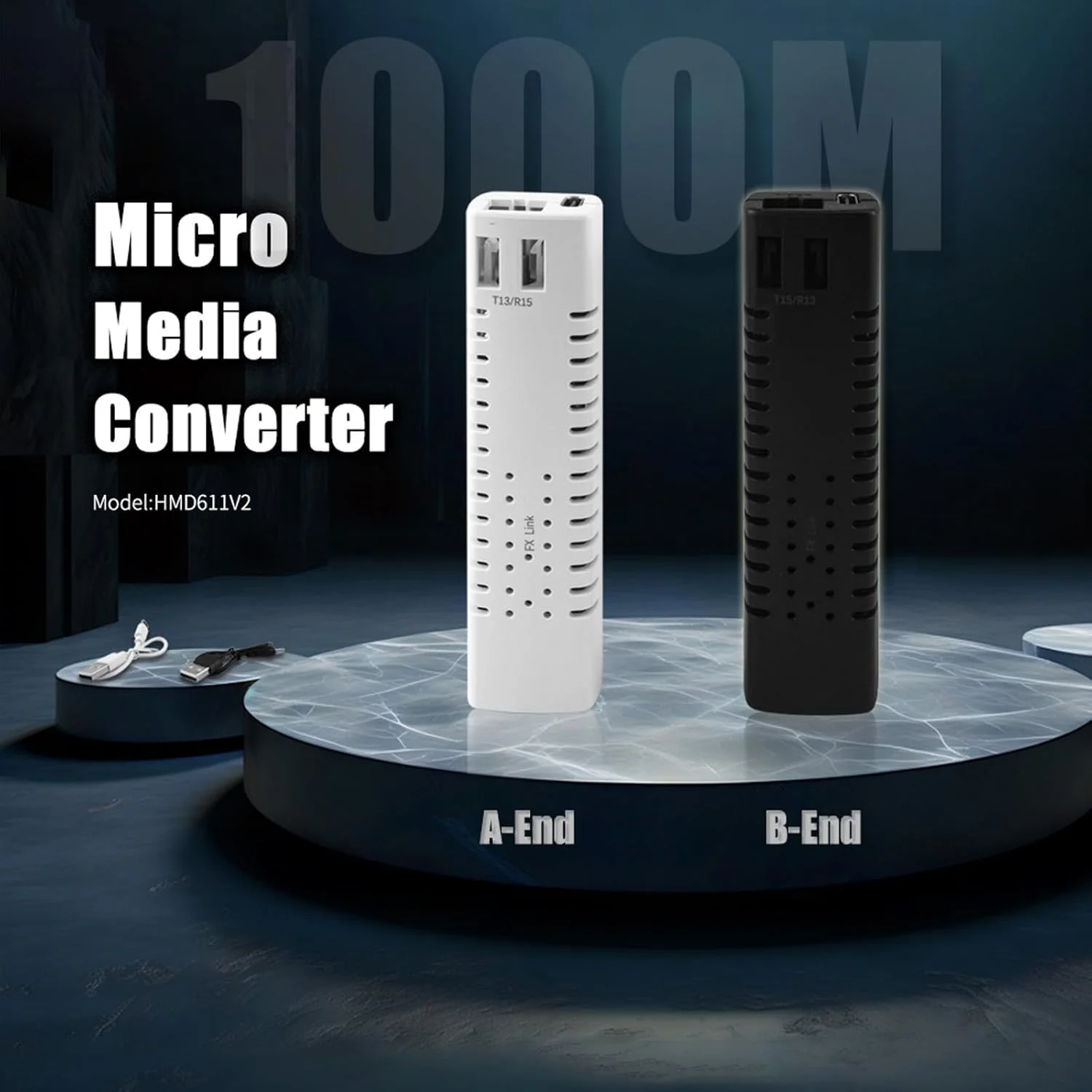 A Pair Mini Media Converter, Fiber Ethernet Coverter, Gigabit Media Converter 10/100/1000Base-Tx to 1000Base-FX TX1310nm/TX1550nm Single Mode 3Km, Type-C, with Power Supply