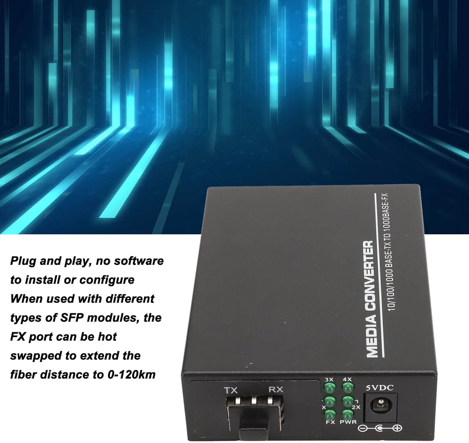 مبدل فیبر نوری گیگابیتی تک حالته، دارای اسلات SFP باز، تا 25 کیلومتر پورت RJ45 فرستنده و گیرنده فیبر نوری ماژول SFP، پورت RJ45 با سرعت 10/100/1000 مگابیت بر ثانیه