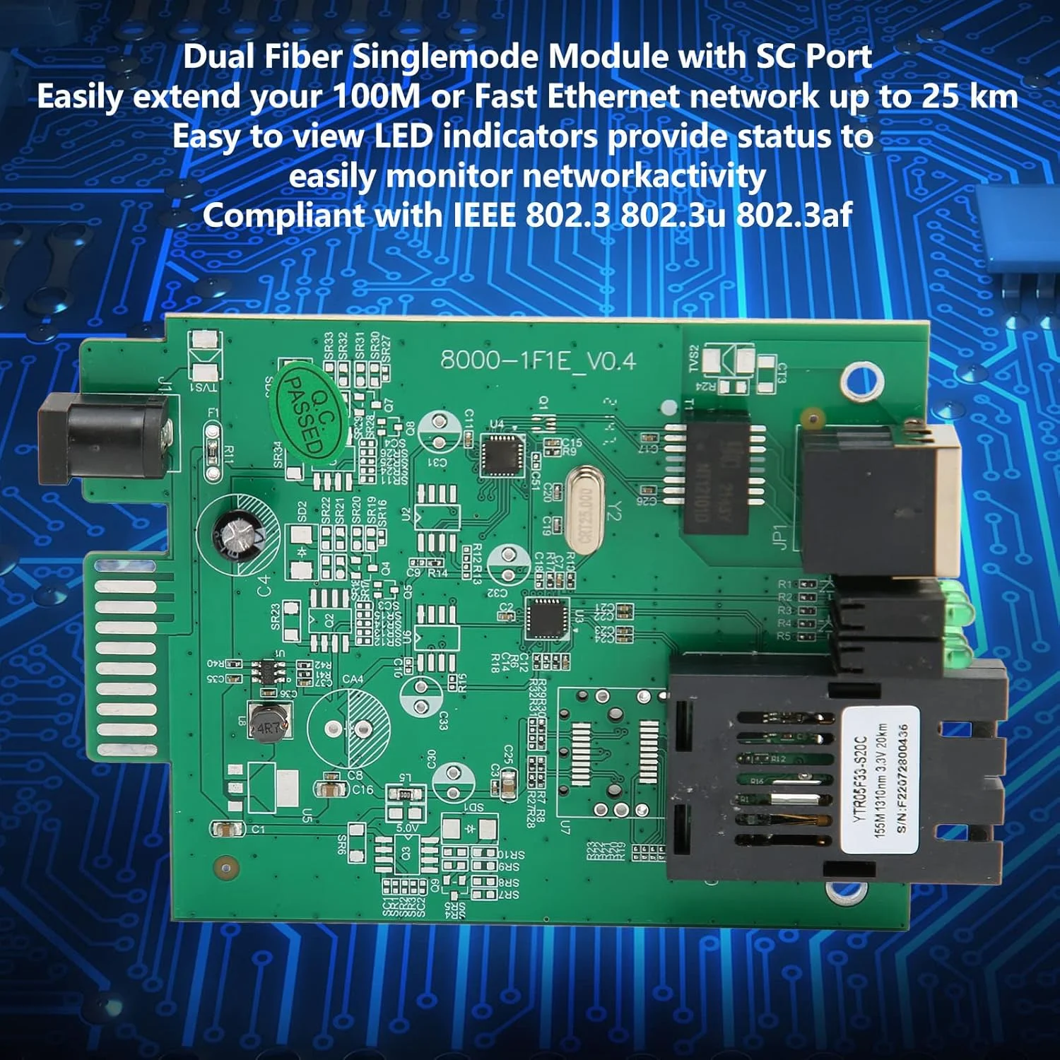 ماژول مبدل فیبر نوری، فرستنده و گیرنده فیبر SC، نشانگر وضعیت LED، سرعت اترنت 100 مگابیت بر ثانیه، فیبر دوگانه تک حالته 100M 25KM، پورت RJ45