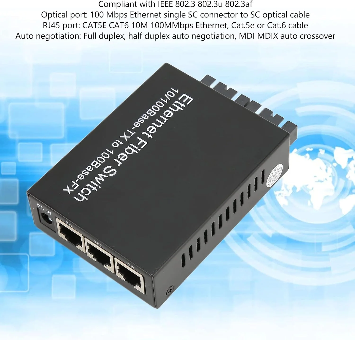 مبدل رسانه فیبر نوری، فرستنده و گیرنده فیبر نوری تک حالته SC، مبدل رسانه اترنت سریع فیبر نوری، 2 پورت نوری 3 پورت الکتریکی، پورت RJ45 10/100 مگابیت بر ثانیه، تا 25 کیلومتر