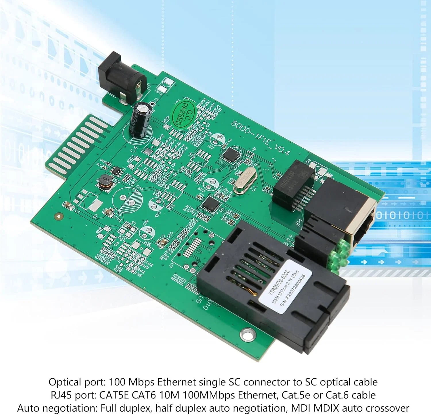 ماژول مبدل رسانه فیبر نوری، فرستنده و گیرنده دوگانه فیبر تک حالته SC، مبدل رسانه اترنت سریع فیبر نوری، فرستنده و گیرنده فیبر نوری 100M دوگانه فیبر تک حالته 25KM SC