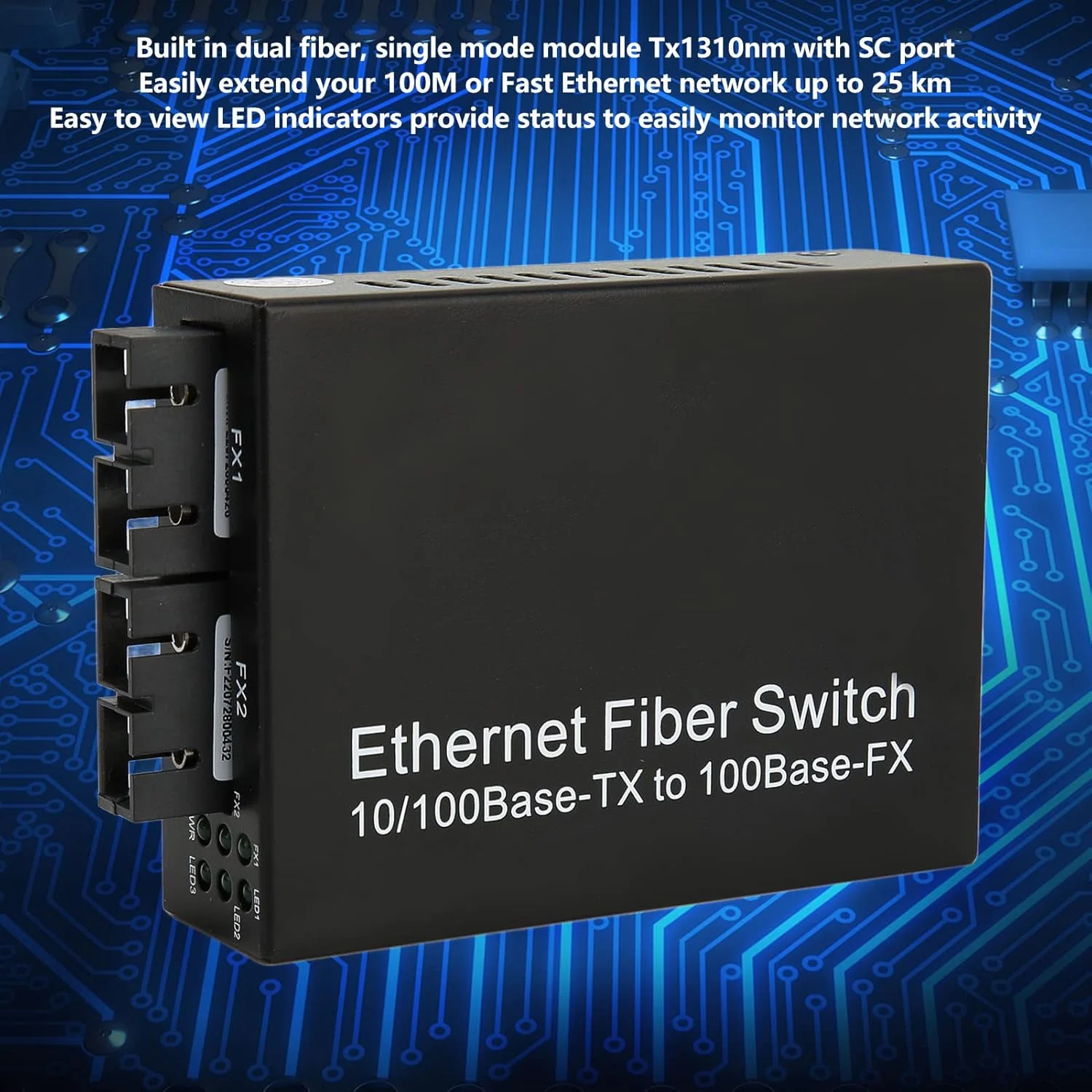 مبدل رسانه فیبر نوری، فرستنده و گیرنده فیبر نوری تک حالته SC، مبدل رسانه اترنت سریع فیبر نوری، 2 پورت نوری 3 پورت الکتریکی، پورت RJ45 10/100 مگابیت بر ثانیه، تا 25 کیلومتر