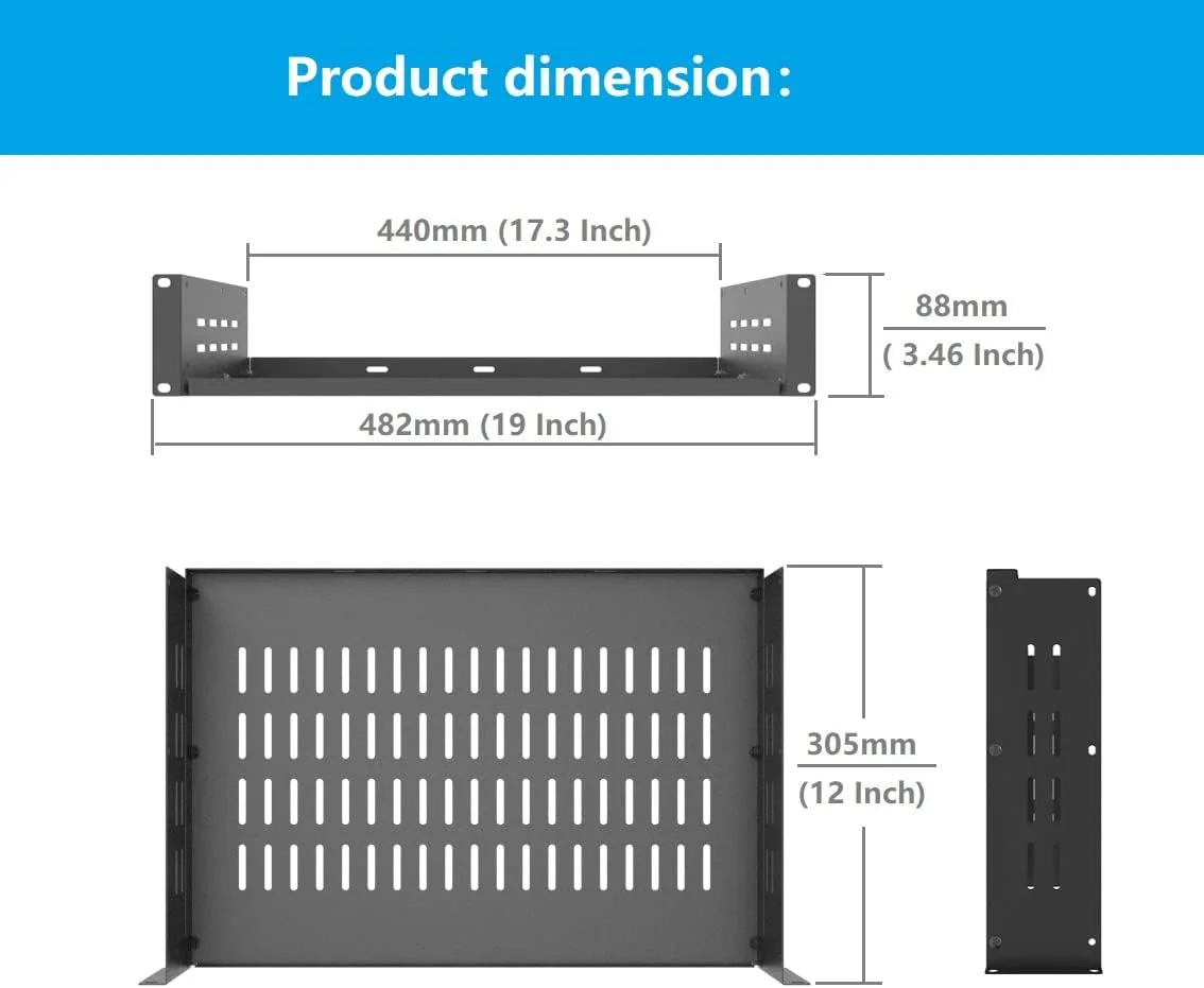 قفسه رک سرور کنسولی جهانی 19 اینچی Jingchengmei 2U با تهویه - عمق 12 اینچ - مشکی (2U12InD) مونتاژ نشده