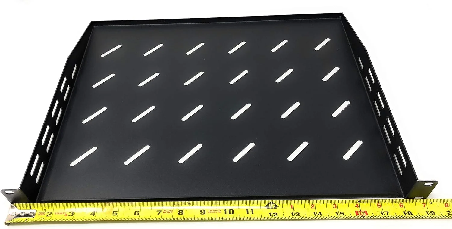 سینی رک معلق جهانی کنوکو، عمق 34.8 سانتی متر، برای رک های تجهیزات 19 اینچی. فولاد نورد سرد 1.2 میلی متری سنگین، ظرفیت 27 کیلوگرم (مشکی 1U x 34.8 سانتی متر)