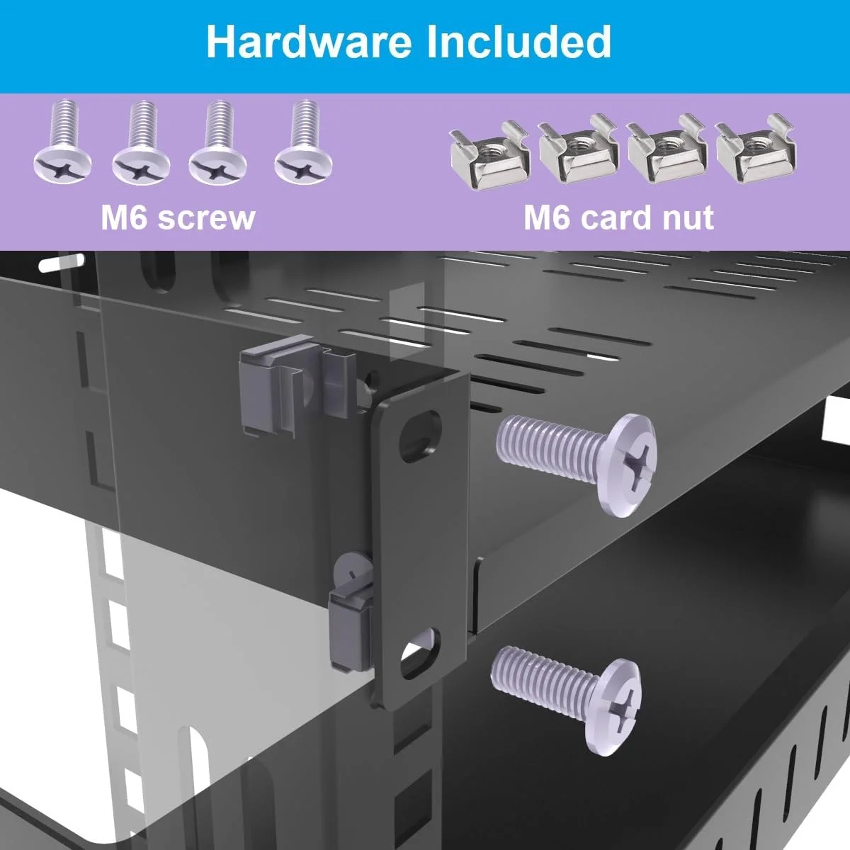 سینی رک یونیورسال استیل 1U دمونتاژ شده، سینی رک طره ای تهویه دار 12 اینچی برای نصب تجهیزات شبکه 19 اینچی، مشکی (12 اینچ)