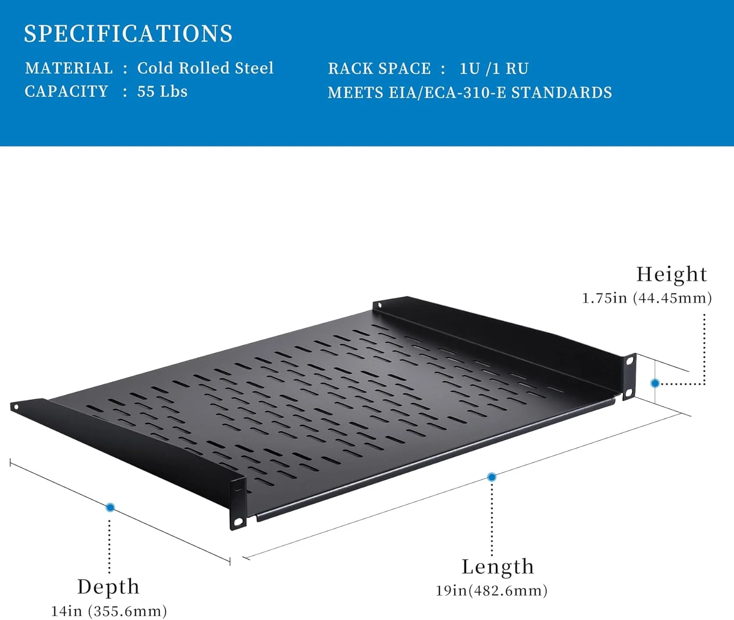 طبقه تکیه گاهی یونیورسال رک RackPath 1U - عمق 14 اینچ - طبقه رک مونت برای رک های تجهیزات AV/شبکه 19 اینچی - ظرفیت 25 کیلوگرم - بسته 2 عددی