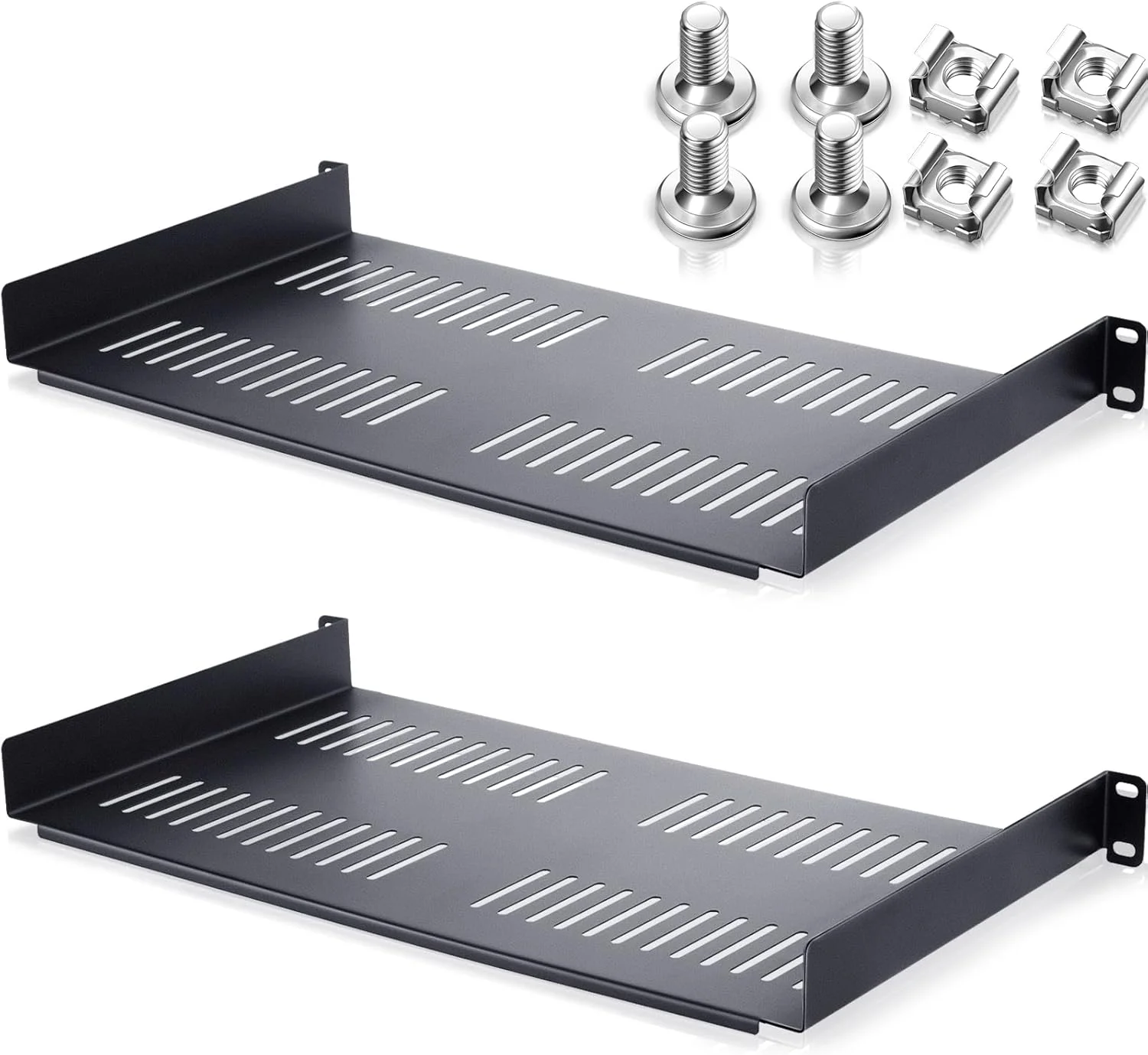 قفسه رک تایین، 2 عدد، قفسه نصب رک تهویه دار، قفسه رک سرور سنگین جهانی برای رک و کابینت تجهیزات شبکه 19 اینچی، عمق 10 اینچ (1U، 19 x 10 x 1.7 اینچ)