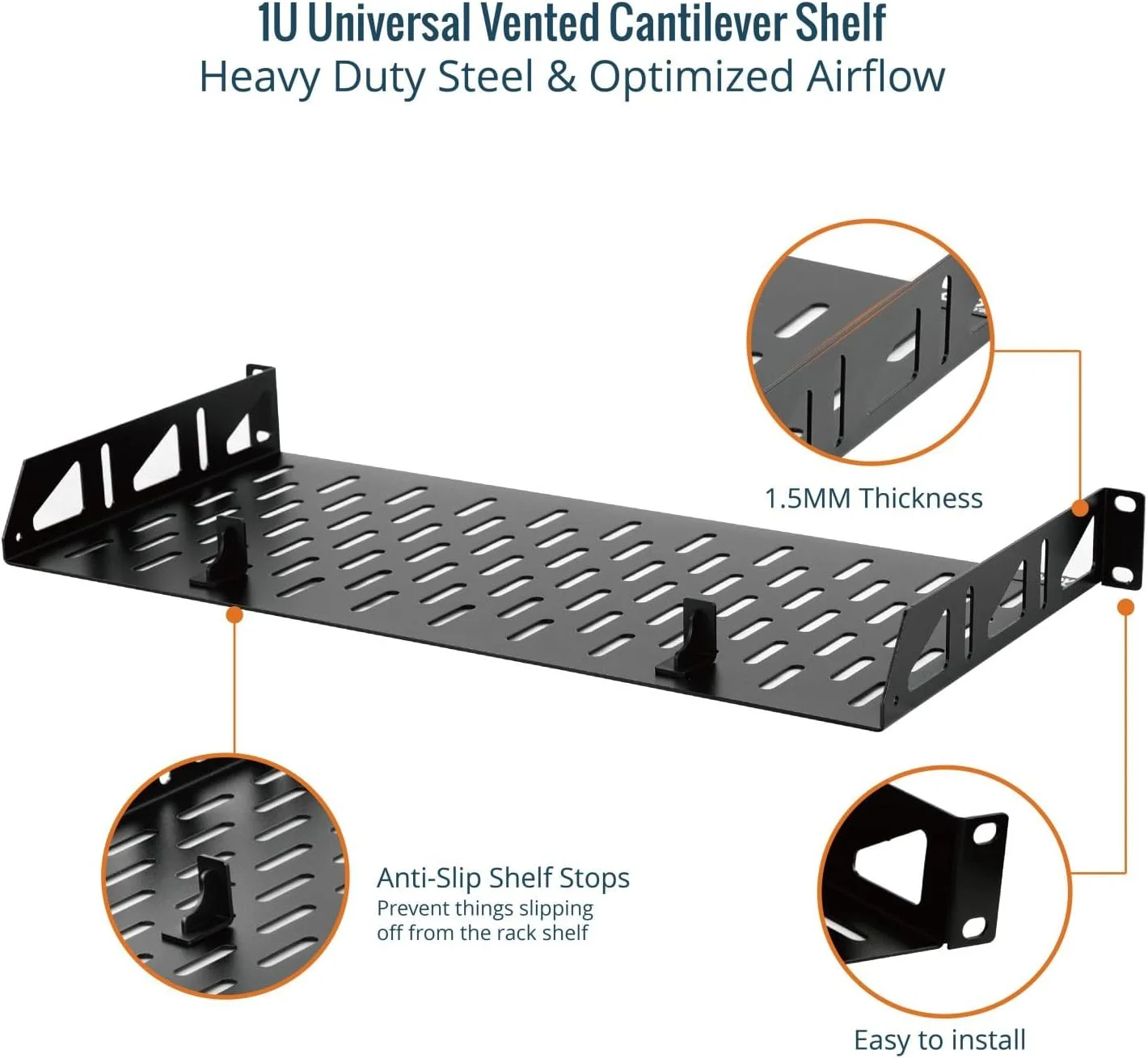 قفسه رک 1U Tecmojo، قفسه رک 19 اینچی با عمق 8 اینچ، قفسه نصب رک با توقف ضد لغزش، قفسه رک سرور و قفسه شبکه برای تجهیزات 19 اینچی، ظرفیت 55 پوندی قفسه 1U دارای تهویه، بدون لبه (بسته 2 عددی)