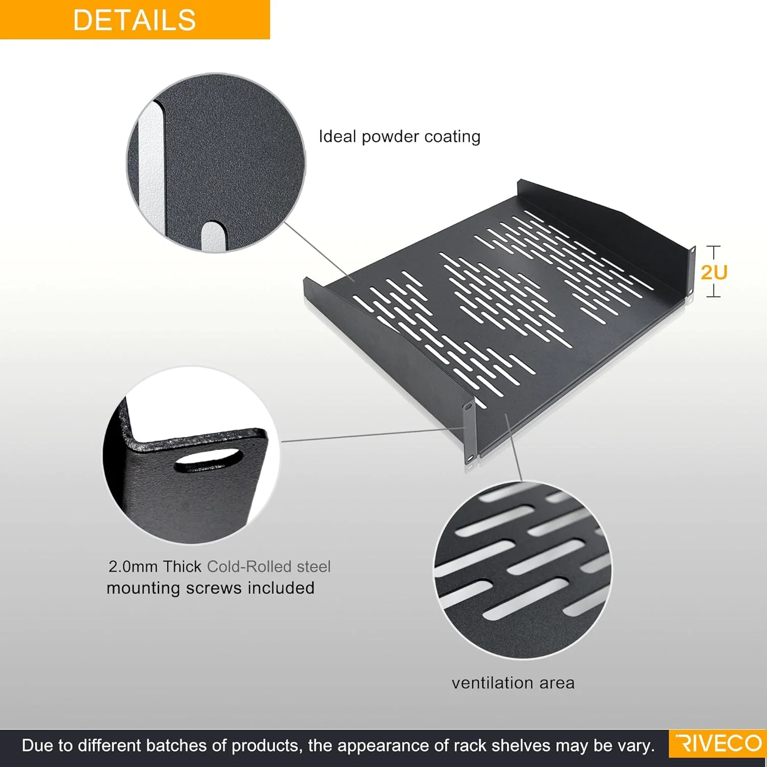 قفسه رک RIVECO، دو عدد، 2U، عمق 14 اینچ، قفسه های تهویه دار برای رک های سرور و کابینت های شبکه، مشکی