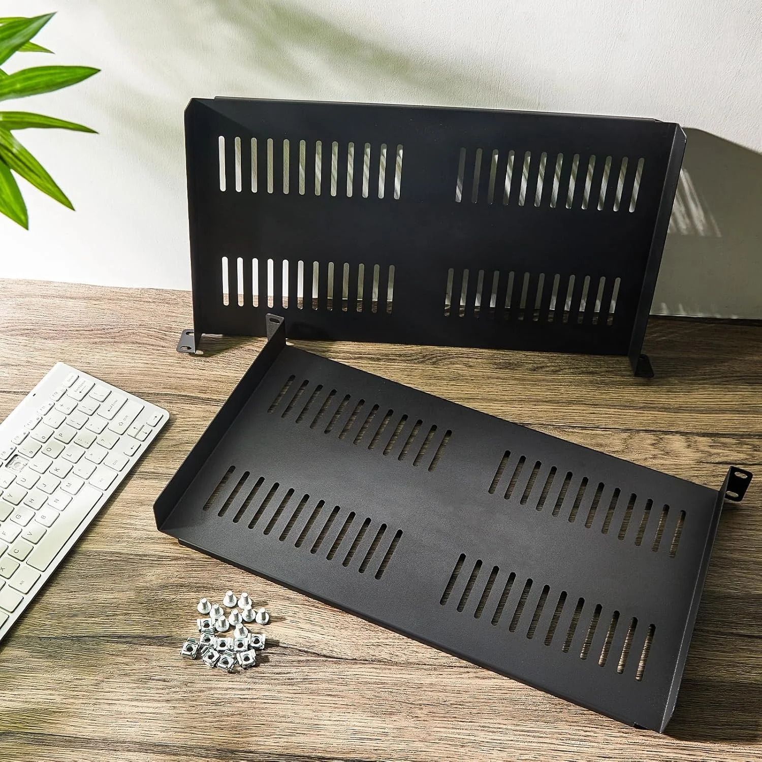 قفسه رک تایین، 2 عدد، قفسه نصب رک تهویه دار، قفسه رک سرور سنگین جهانی برای رک و کابینت تجهیزات شبکه 19 اینچی، عمق 10 اینچ (1U، 19 x 10 x 1.7 اینچ)