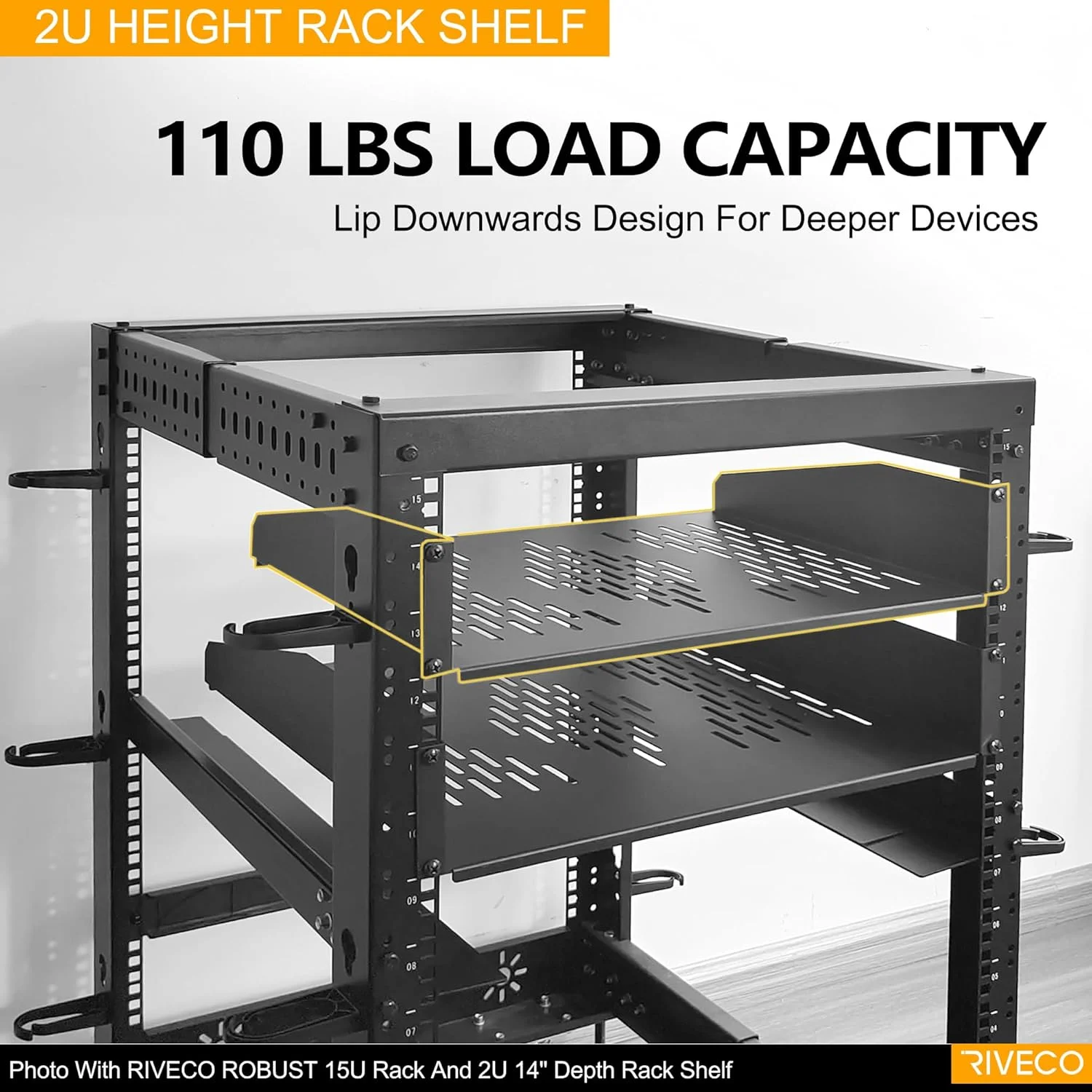قفسه رک RIVECO، دو عدد، 2U، عمق 14 اینچ، قفسه های تهویه دار برای رک های سرور و کابینت های شبکه، مشکی