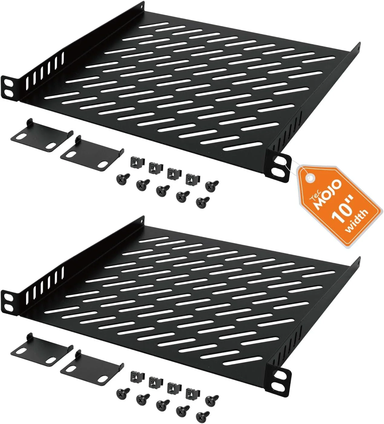قفسه رک مونت Tecmojo، بسته 2 عددی، 0.5U، مناسب برای رک سرور 10 اینچی، سینی طره ای تهویه دار به عمق 7.87 اینچ، قفسه فلزی برای کابینت شبکه، محفظه سرور، جریان هوای بهبود یافته، مشکی