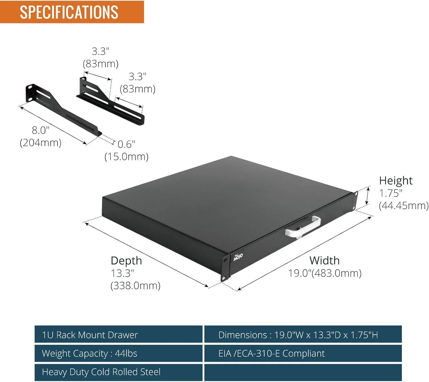 کشو رک 1U Tecmojo، کشو نصب رک برای رک یا محفظه تجهیزات شبکه/سرور/AV 19 اینچی، کشو رک سرور کشویی و قفل‌دار - تحمل بار 10 کیلوگرم، با سوراخ‌های مدیریت کابل