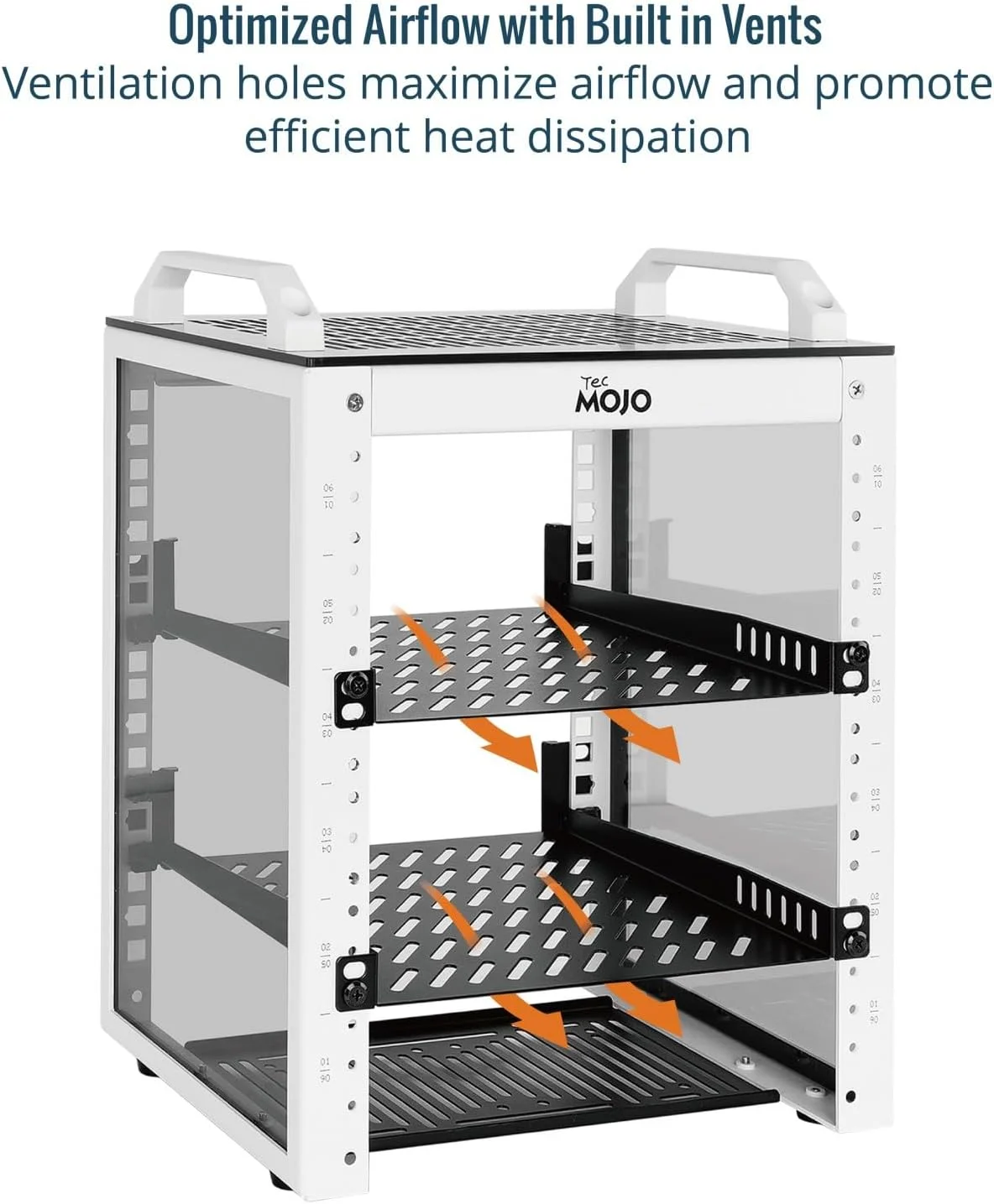 قفسه رک مونت Tecmojo، بسته 2 عددی، 0.5U، مناسب برای رک سرور 10 اینچی، سینی طره ای تهویه دار به عمق 7.87 اینچ، قفسه فلزی برای کابینت شبکه، محفظه سرور، جریان هوای بهبود یافته، مشکی