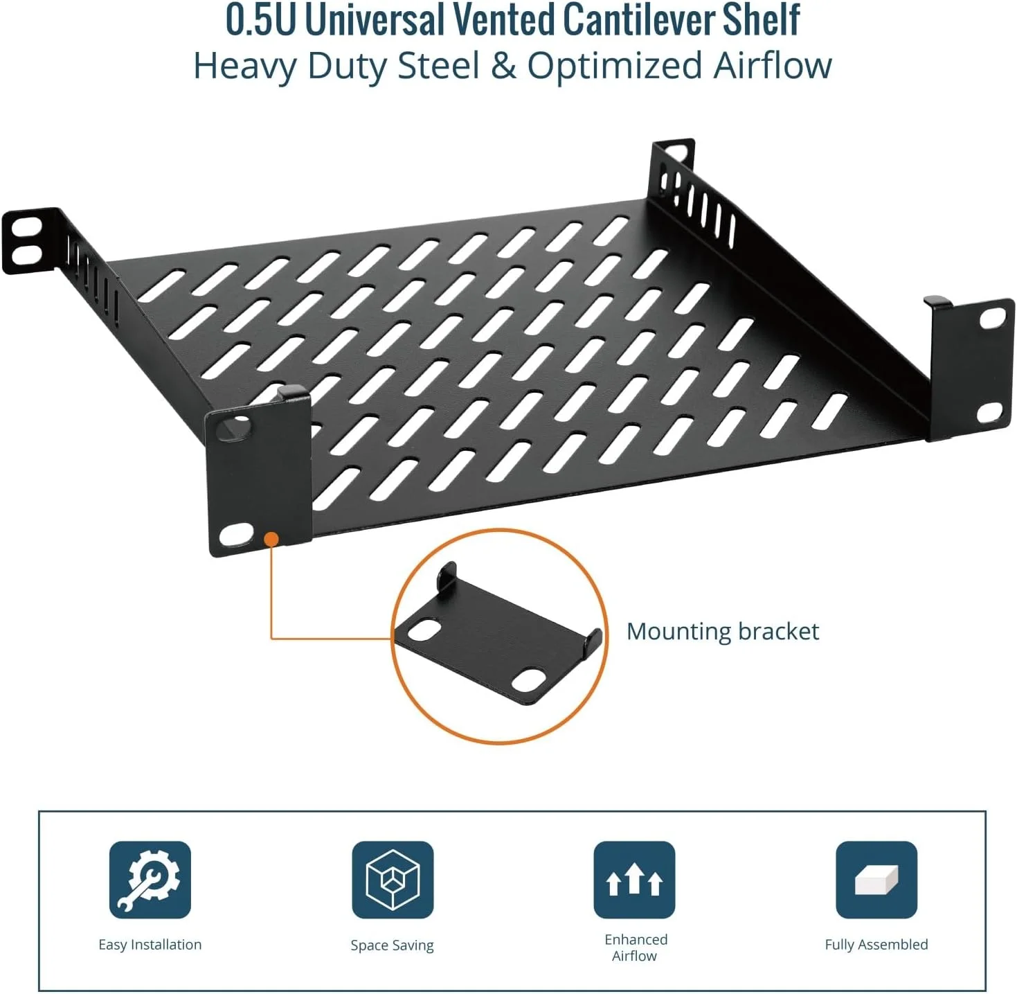 قفسه رک مونت Tecmojo، بسته 2 عددی، 0.5U، مناسب برای رک سرور 10 اینچی، سینی طره ای تهویه دار به عمق 7.87 اینچ، قفسه فلزی برای کابینت شبکه، محفظه سرور، جریان هوای بهبود یافته، مشکی
