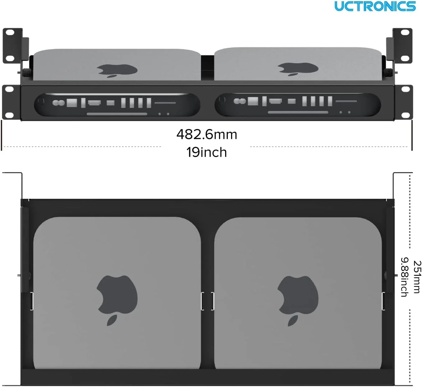 نگهدارنده رک 1U مک مینی UCTRONICS با براکت های جانبی، رک مونت 19 اینچی، پشتیبانی از 2 واحد از تمام مدل های مک مینی M2 و M1