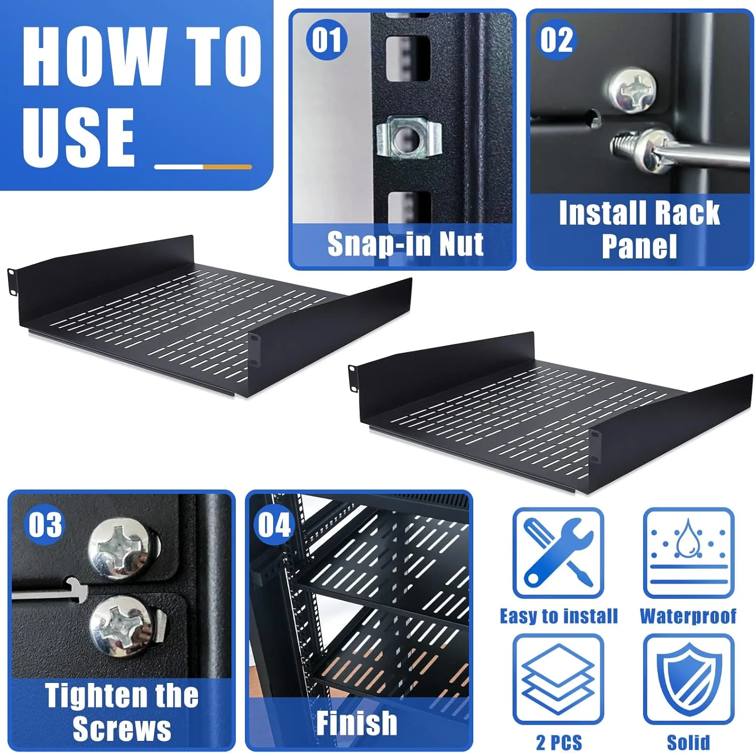 دو عدد قفسه رک، قفسه نصب رک تهویه دار، قفسه رک سرور سنگین جهانی برای رک و کابینت تجهیزات شبکه 19 اینچی، ظرفیت وزنی 20 کیلوگرم، عمق 41 سانتی متر (2U، 48x41x9 سانتی متر)