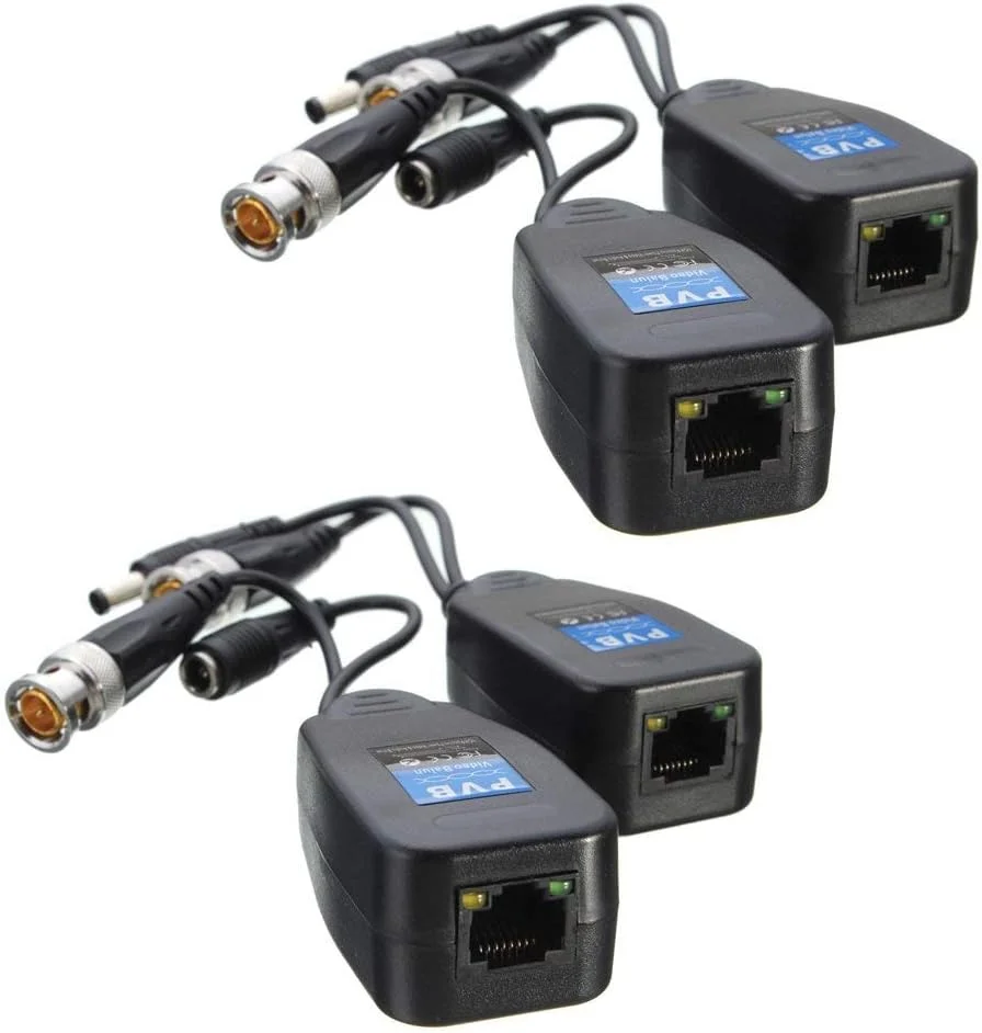 ۲ جفت بالون ویدئویی پسیو، ویدئو و برق ۲ در ۱، فرستنده و گیرنده شبکه از راه دور، کابل Cat5e/Cat6 به کانکتور BNC، آداپتور BNC به RJ45 برای سیستم های دوربین مداربسته امنیتی HD