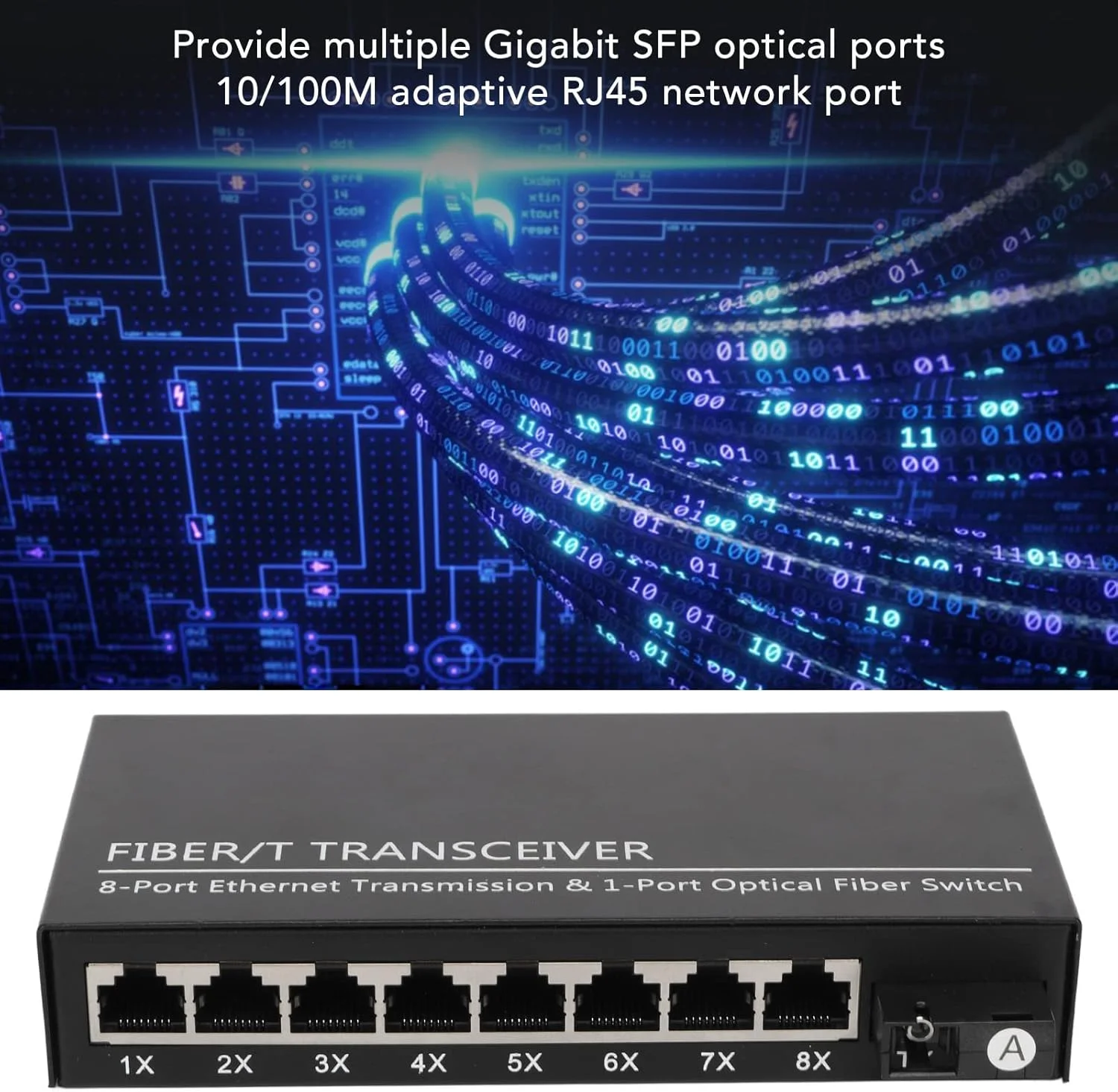 مبدل فیبر به اترنت، Tx1310nm، RX1550nm، فرستنده و گیرنده فیبر، تا 25 کیلومتر، 1 پورت نوری، 8 پورت الکتریکی، سوئیچ فیبر اترنت تک حالته