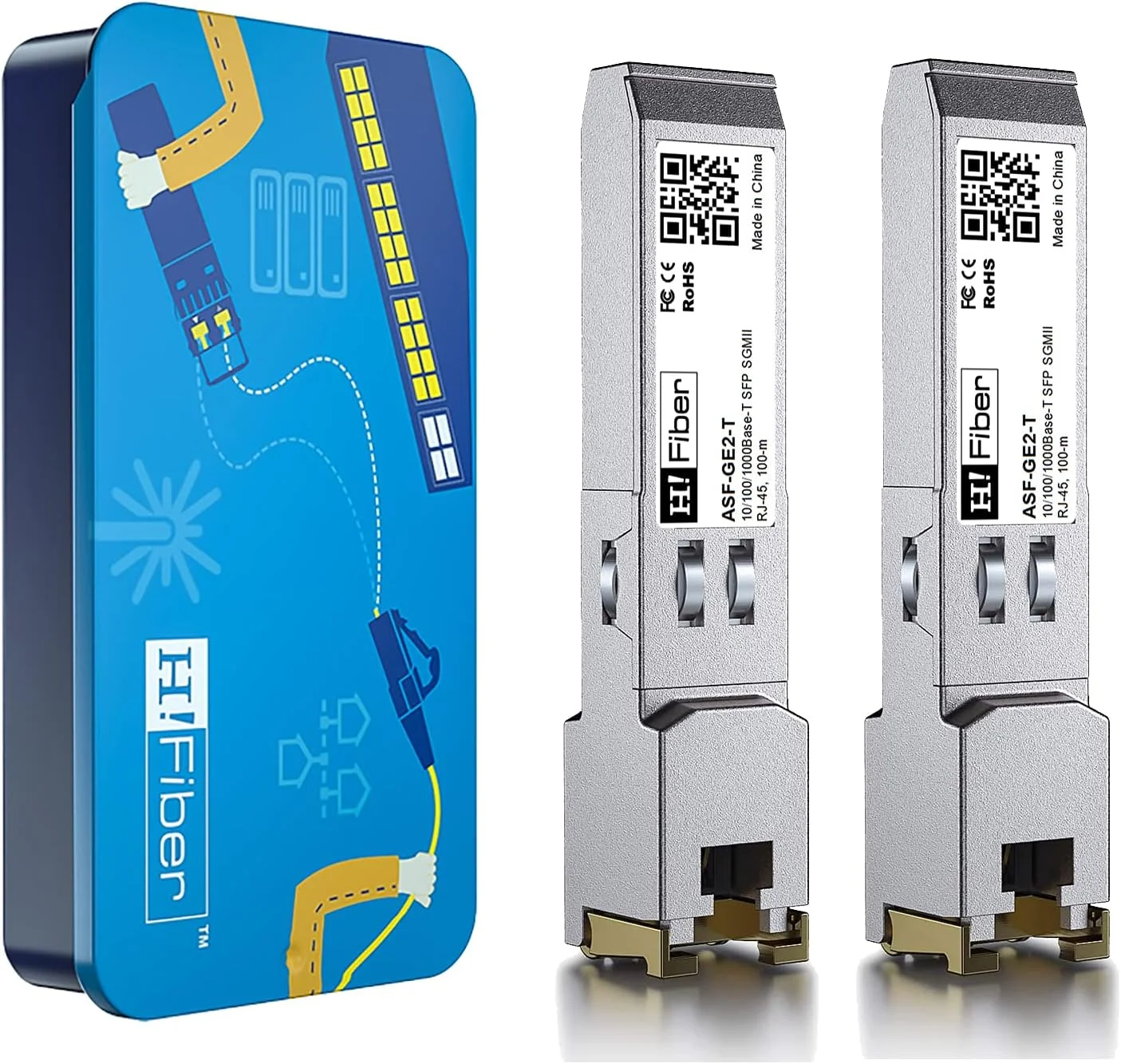 فرستنده و گیرنده فیبر نوری 10/100/1000BASE-T SFP، ماژول مسی Mini-GBIC با سرعت انتقال داده گیگابیتی RJ45 با قابلیت مذاکره خودکار، سازگار با Cisco GLC-T/SFP-GE-T، Cisco Meraki، برد 100 متر، بسته 2 عددی