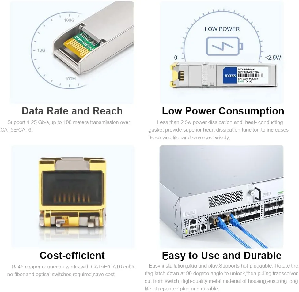 ماژول SFP به RJ45 1000Base-T، ماژول مسی 1.25G SFP RJ45، فرستنده و گیرنده اترنت برای سیسکو GLC-T/SFP-GE-T، مراکی، یوبیکیوتی UF-RJ45-1G، میکروتیک، نت گیر، سوپرمیکرو، برودکام، دی-لینک، تی پی-لینک