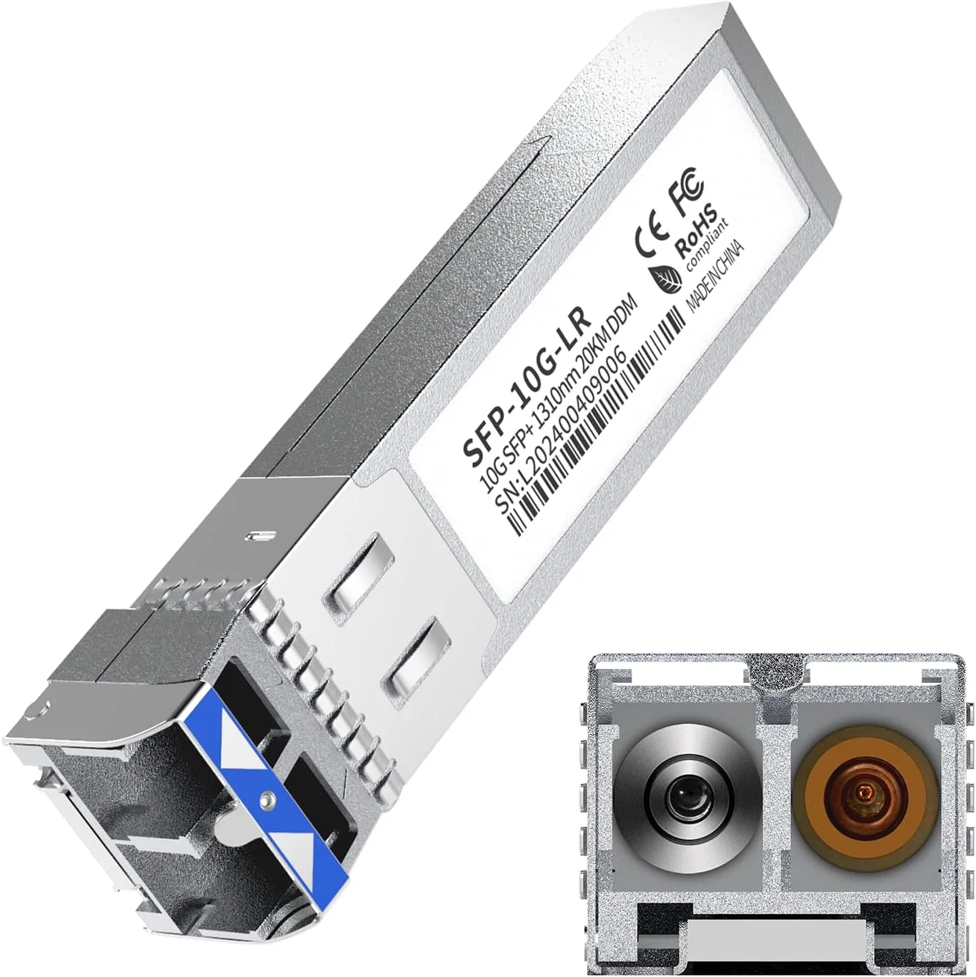 فرستنده و گیرنده FTTPVIPS SFP+ LC 10GBase-LR - ماژول تک حالته 10G، سازگار با Cisco SFP-10G-LR، Ubiquiti UF-SM-10G، Meraki، Mikrotik، Netgear، Aruba، TP-Link و غیره - 1310 نانومتر، SMF، 20 کیلومتر، DDM